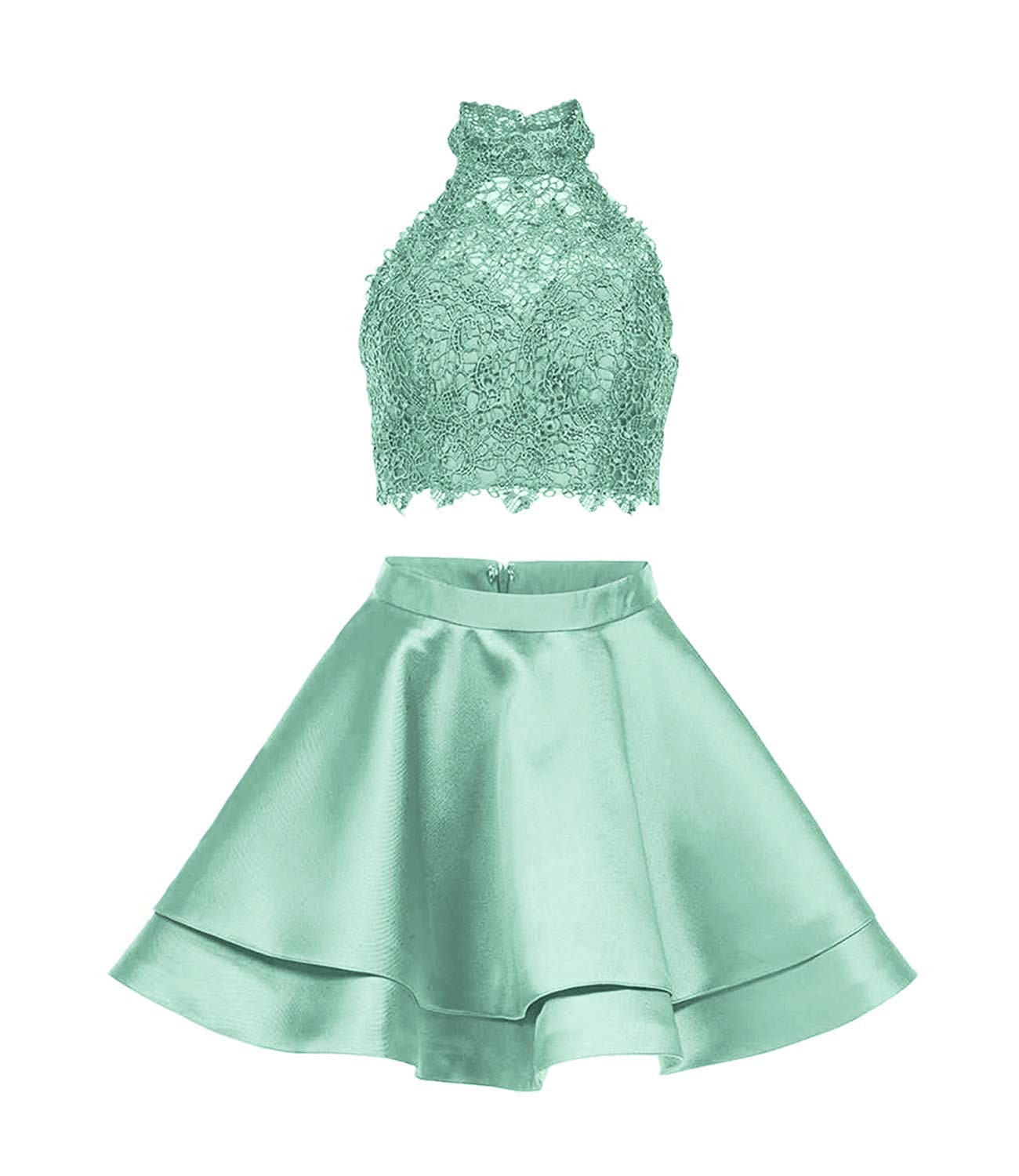 Honeydress Halter Lace Crop Top Two Piece Set | Homecoming Dress & Short Prom Party Outfit for Teen Girls | Perfect for Dances, Parties & Special Occasions