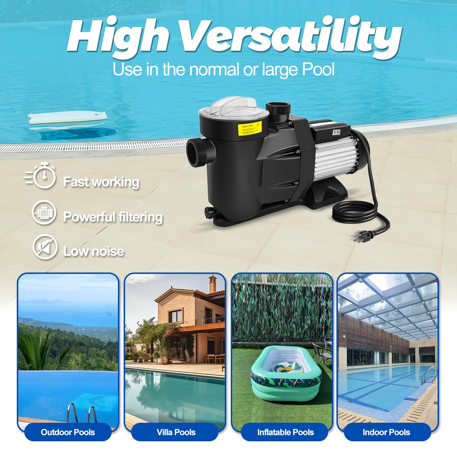 2.5 HP In-Ground & Above Ground Swimming Pool Pump - 110V-120V 8240GPH Single Speed Water Pump with Filter Basket | Ideal for Residential & Commercial Pool Maintenance, Water Circulation & Filtration Systems