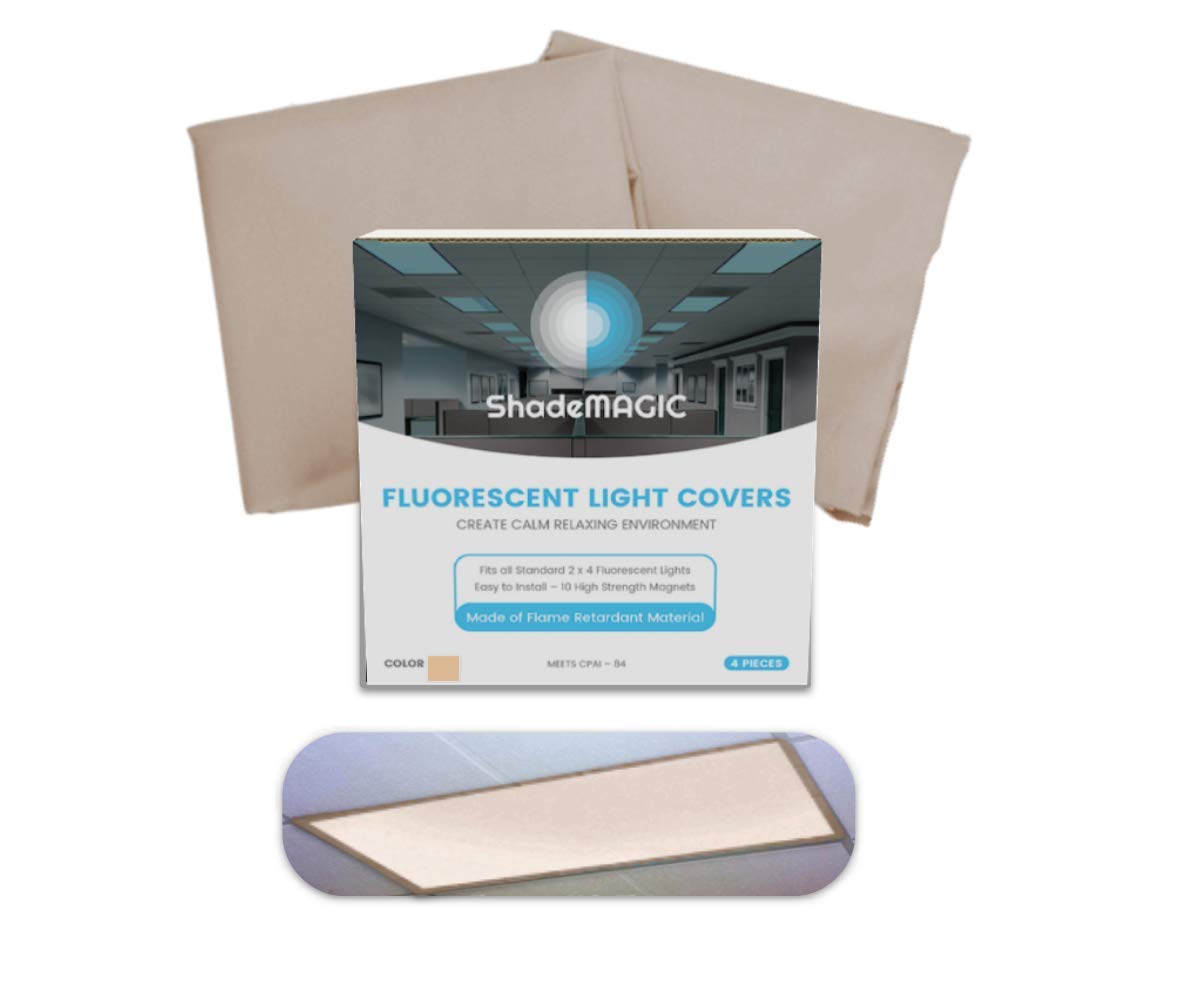 ShadeMAGIC Fluorescent Light Filter Covers - Mocha Color - 2 Pack Glare Diffuser for Eye Strain Relief | Reduce Headaches in Classrooms & Offices | Perfect for Schools, Hospitals and Workspaces