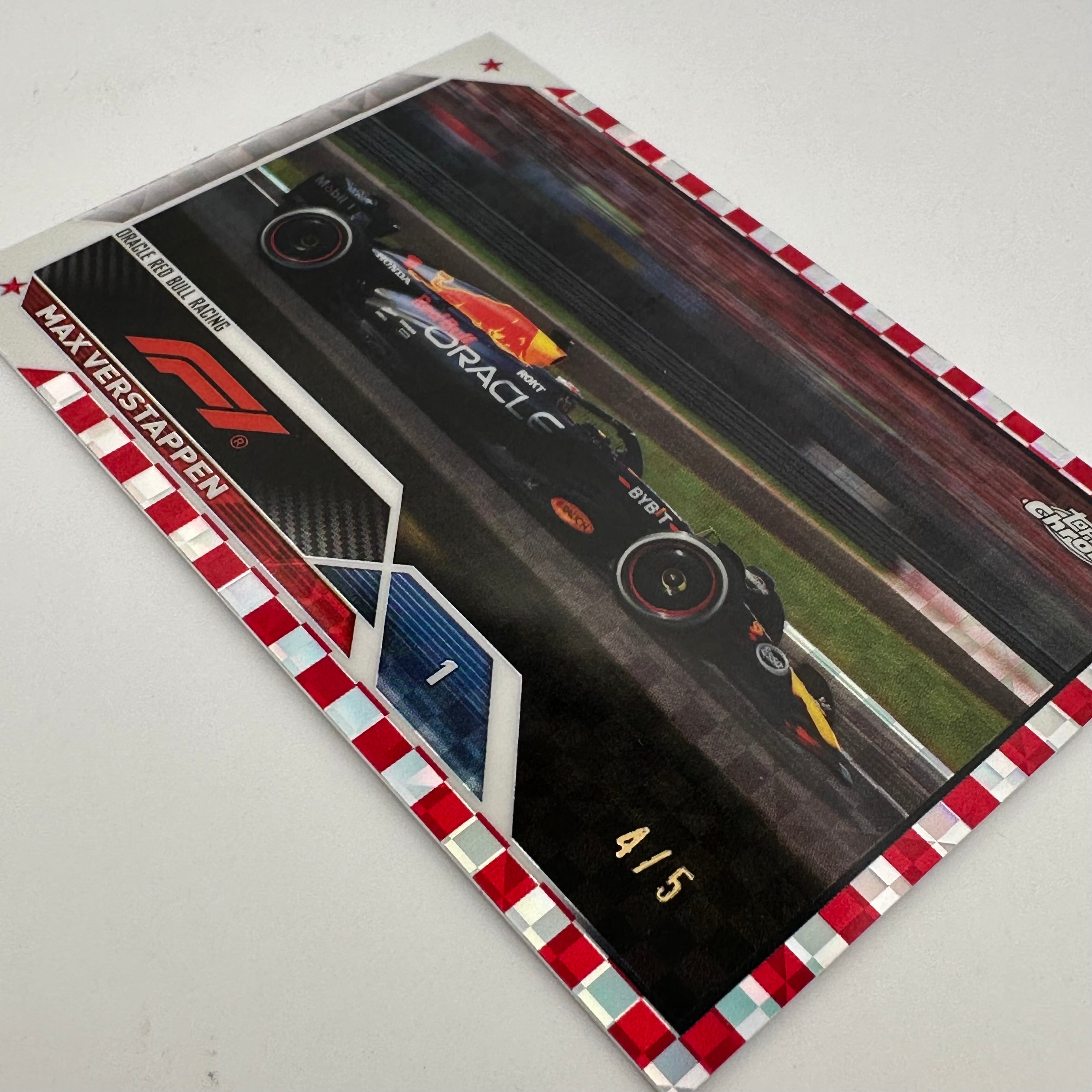 2023 Topps Chrome Max Verstappen #4 Red Checkered Racing Card - Perfect for F1 Collectors, Sports Memorabilia Displays & Racing Enthusiasts