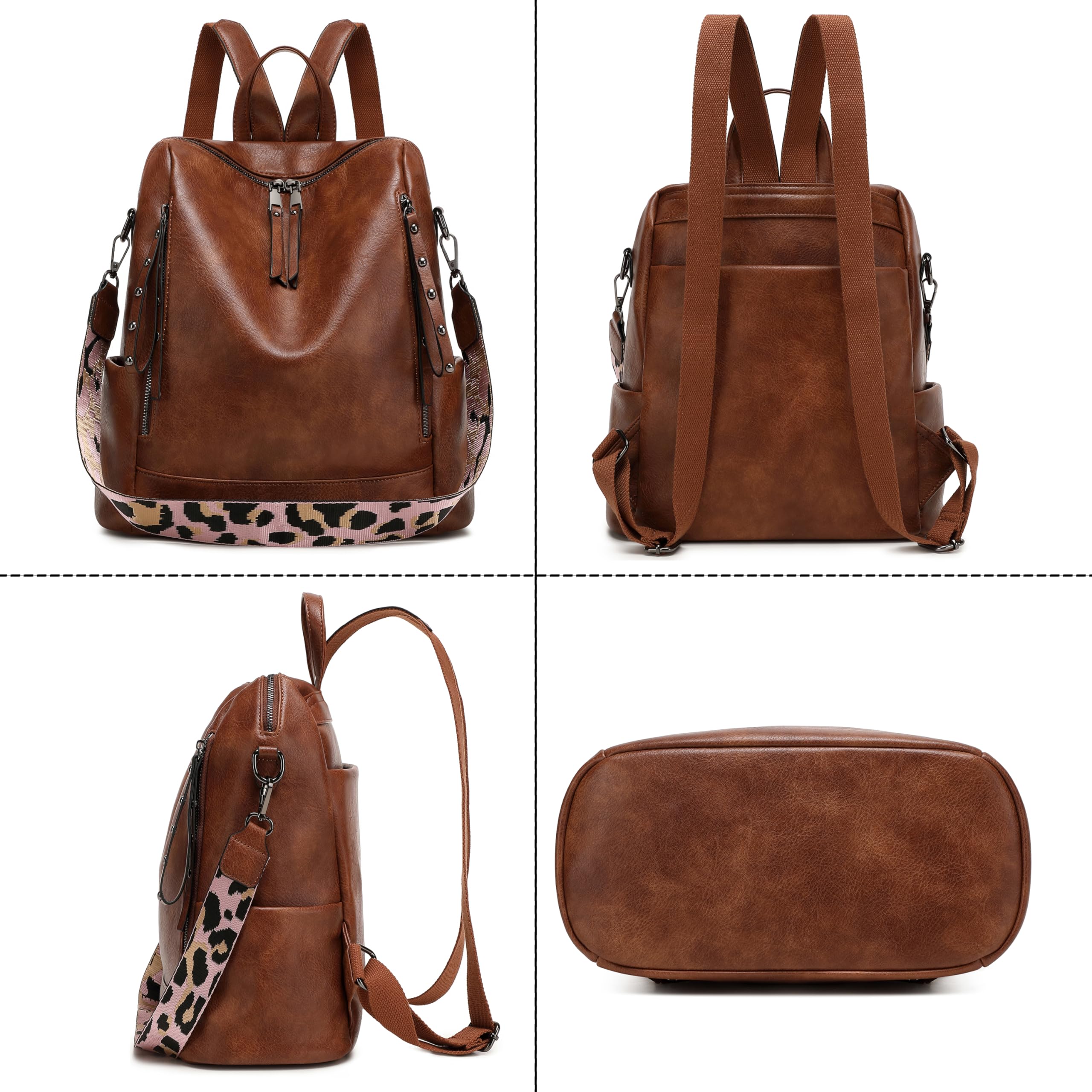 Stylish Leather Backpack Purse for Women - Fashionable Travel Backpack & Shoulder Bag (Brown) - Perfect for Work, College, Commuting & Weekend Getaways