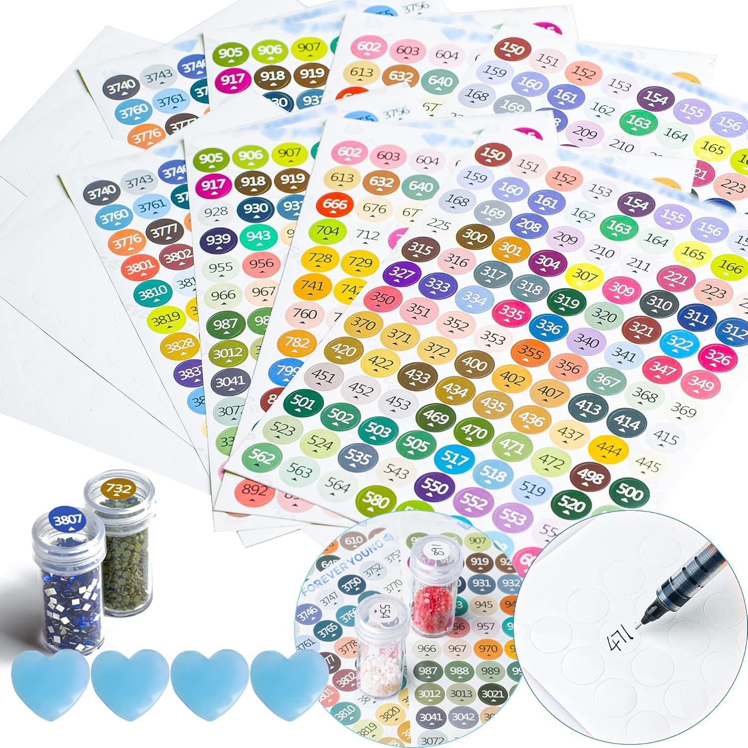 Premium Diamond Painting Labels - 447 Color Number Stickers for Storage Jars & Containers with Blank Labels & Wax (2 Sets) - Perfect for Organizing Diamond Art Kits and Craft Supplies