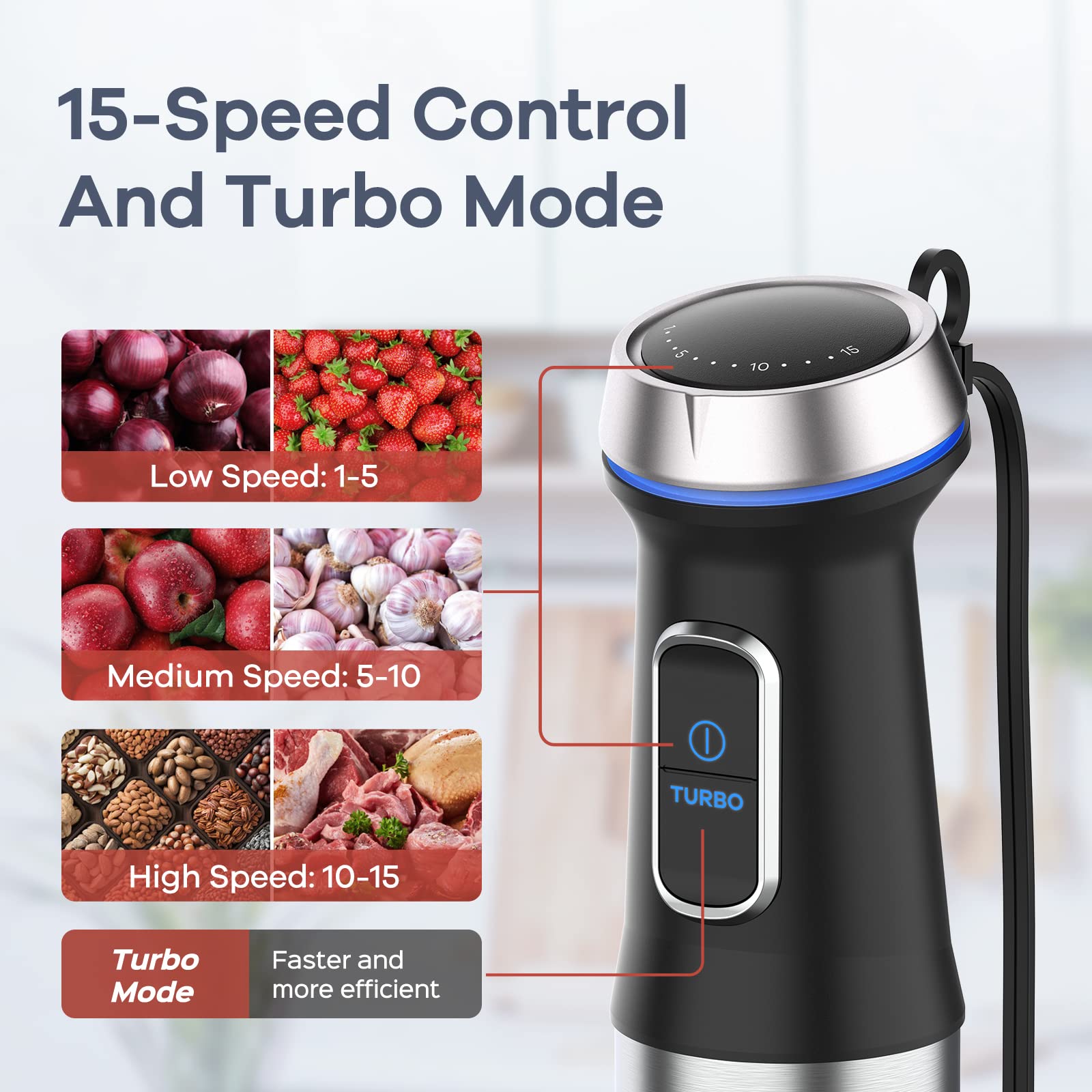 Ganiza 7-in-1 Immersion Blender with 1000W Heavy Duty Motor | 15 Speed & Turbo Mode Handheld Blender | Stainless Steel Stick Blender with 1500ml Food Processor & 6 Attachments | Perfect for Smoothies, Soups, Baby Food & Kitchen Prep