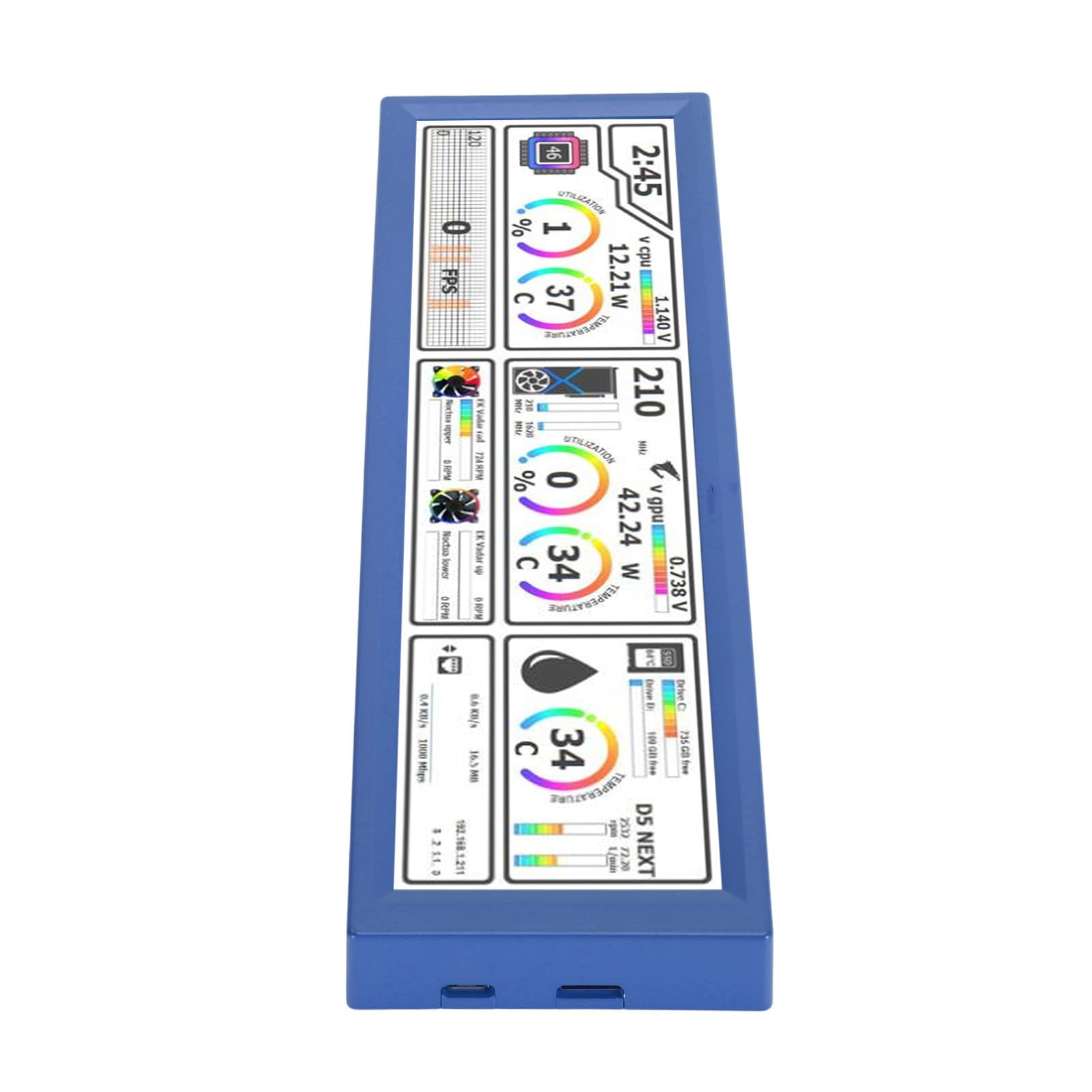 Mini PC Temperature Display Panel - Touch Screen Monitor for Dash Navigation & System Monitoring (Blue) | Ideal for Car Dashboard, Gaming PC, and Home Office Setup