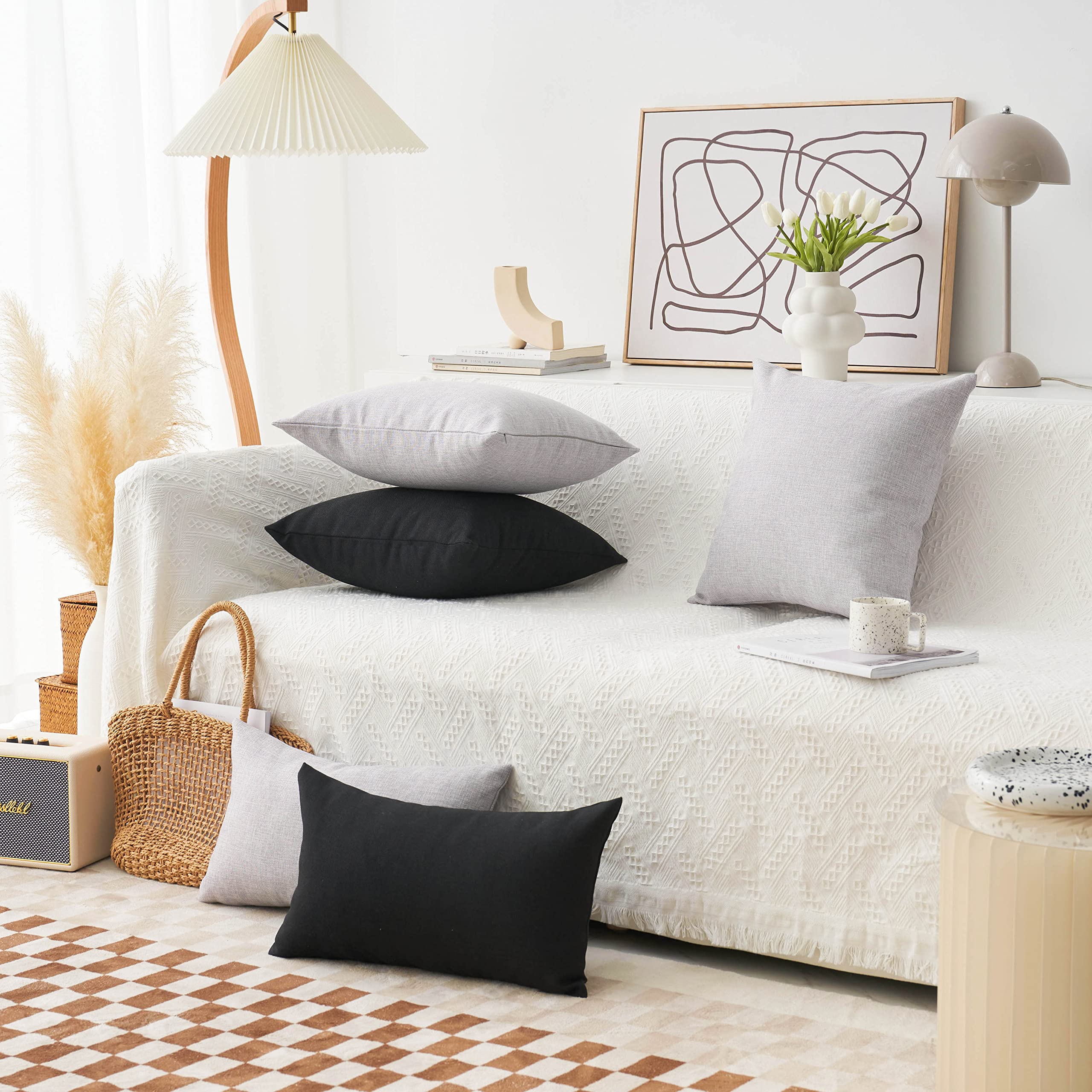 Premium 18x18 Inch Linen Throw Pillow Covers Set of 2 - Soft Black Decorative Cushion Covers for Sofa, Bed & Living Room - Perfect for Spring Home Decor & Cozy Comfort (45cm)