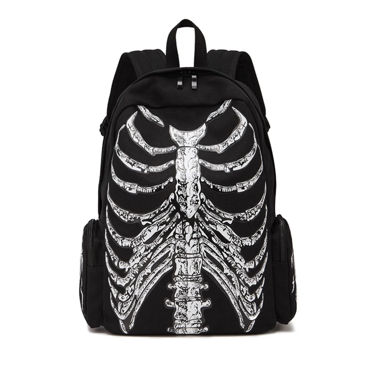 Goth Grunge Backpack for Women - Y2K Fashion Skeleton Print School Bag - Fairy Grunge Aesthetic Backpack for College, Work & Travel (Black)