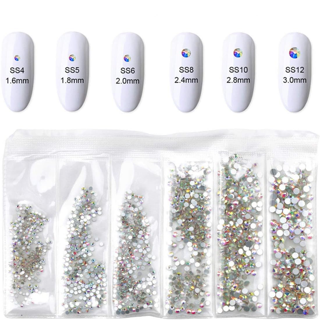 Gleevia 1440pcs Silver AB Round Diamond Glass Nail Rhinestones - Flatback Gems for Nail Art, Manicure, Pedicure & DIY Decorations | Perfect for Salon, Home Use & Party Nail Designs