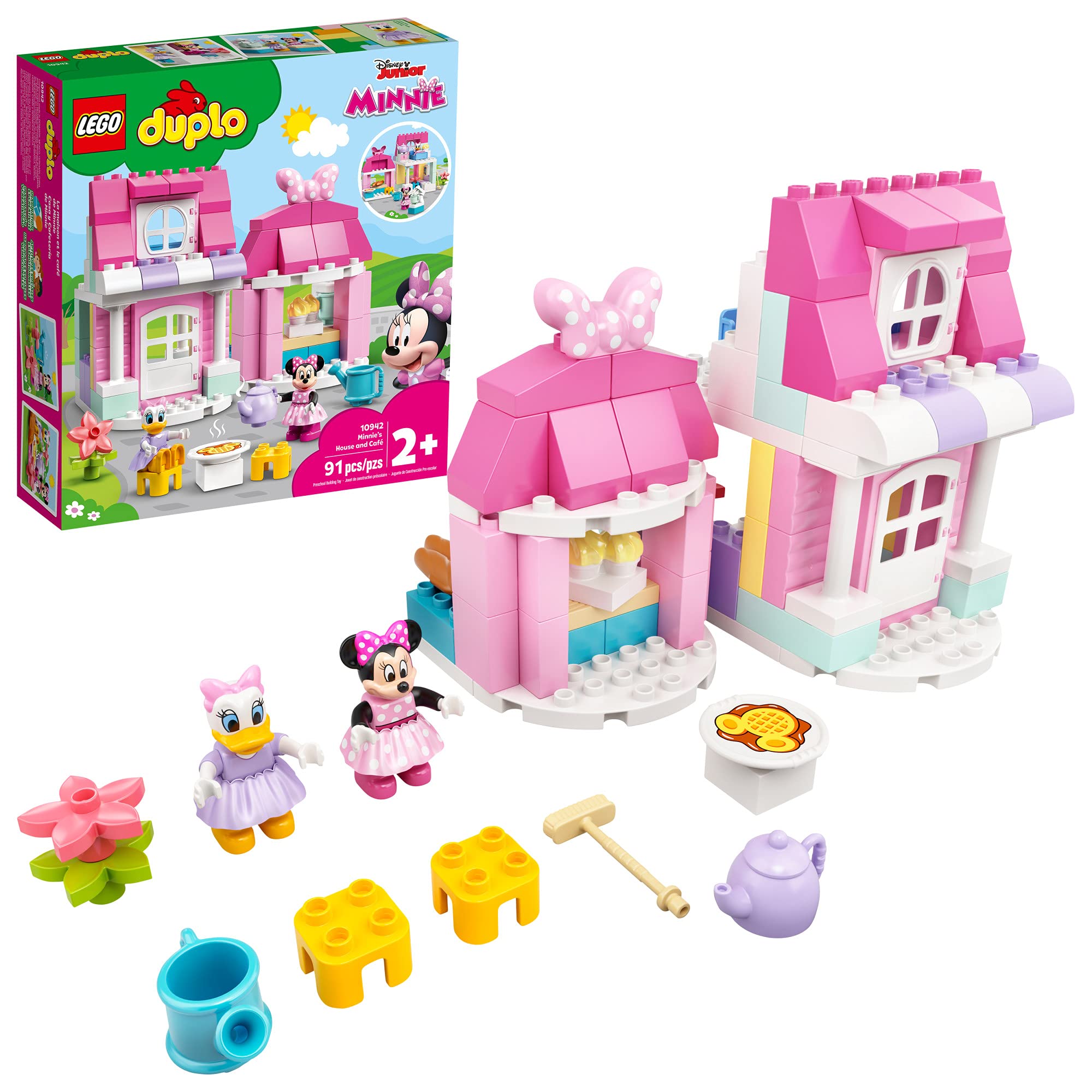 LEGO DUPLO Disney Minnie’s House and Café 10942 Building Blocks Set - 91 Piece Dollhouse Toy for Toddlers & Preschoolers with Minnie Mouse & Daisy Duck Figures - Perfect for Pretend Play & Early Learning