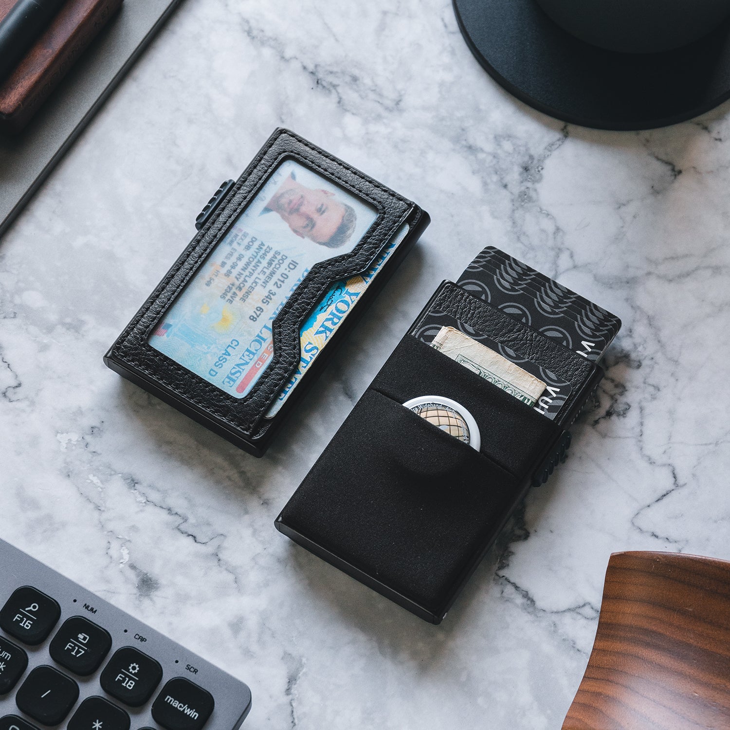 VC306 Elastic Cloth & Leather Slim Wallet with Clear ID Window - Perfect for Cash, Coins, Credit Cards & Daily Essentials | Ideal for Travel, Work & Everyday Use