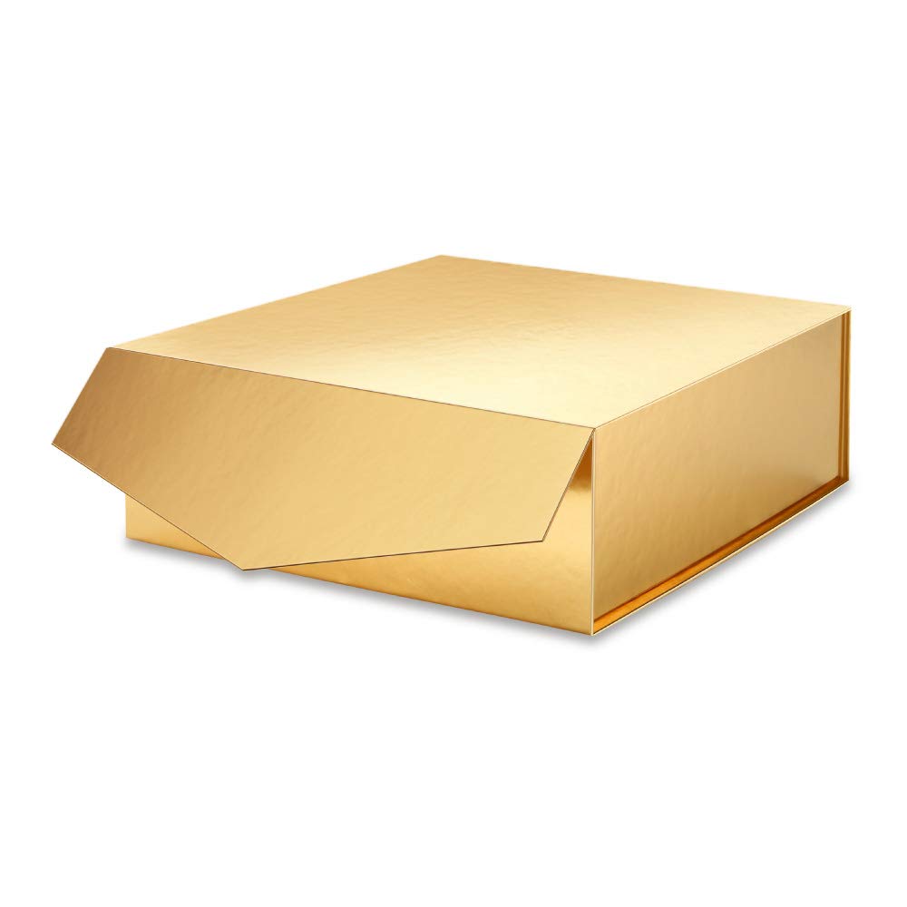 Elegant Gold Gift Box with Magnetic Closure - 9x9x3.4 Inch Large Bridesmaid Proposal Box for Weddings, Birthdays & Special Occasions | Premium Glossy Finish for Jewelry, Cosmetics & Keepsakes