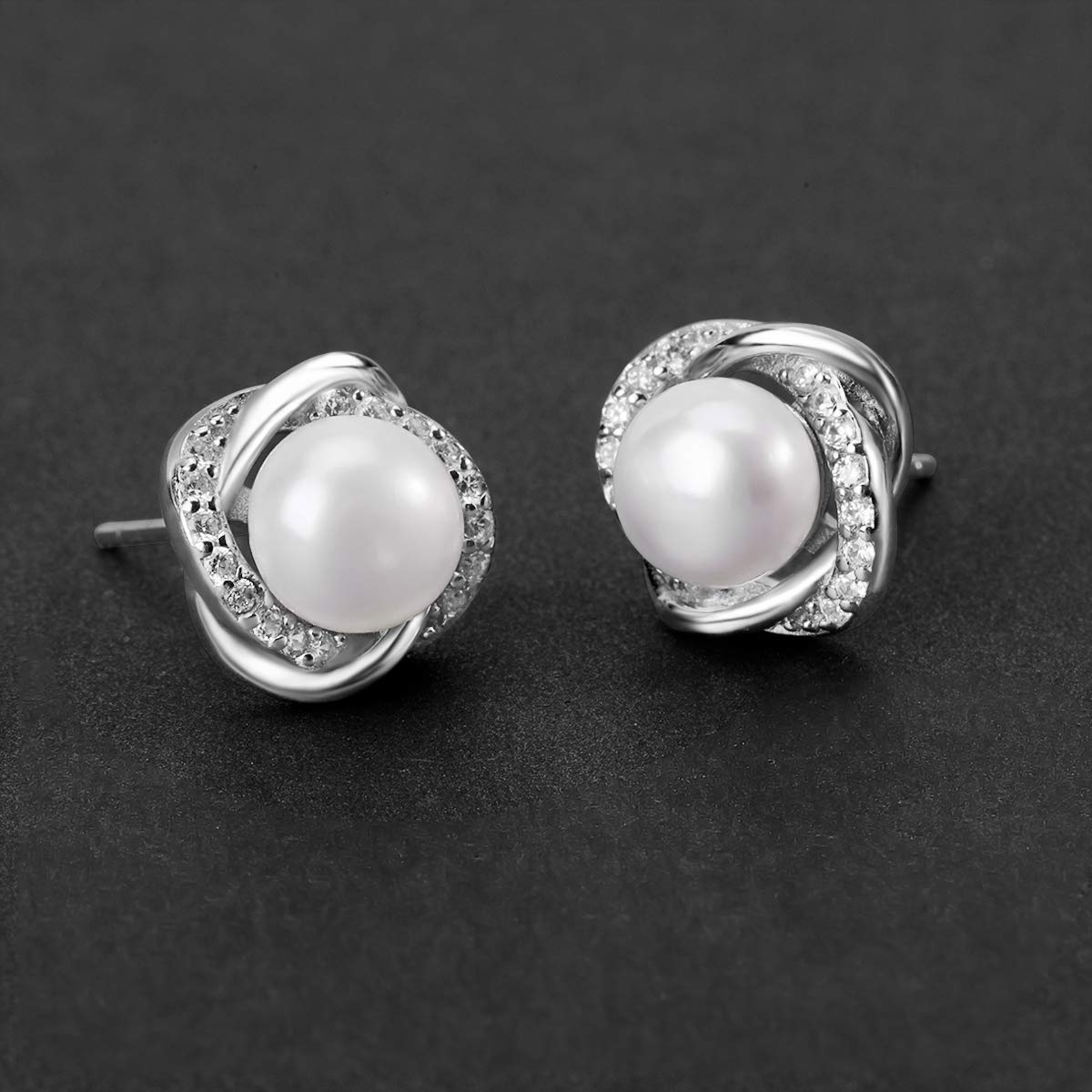 Elegant Freshwater Cultured Pearl Earrings for Women - Stainless Steel Stud Earrings with Cubic Zirconia - Perfect Gift Set with Luxury Packaging - Ideal for Weddings, Parties & Everyday Wear