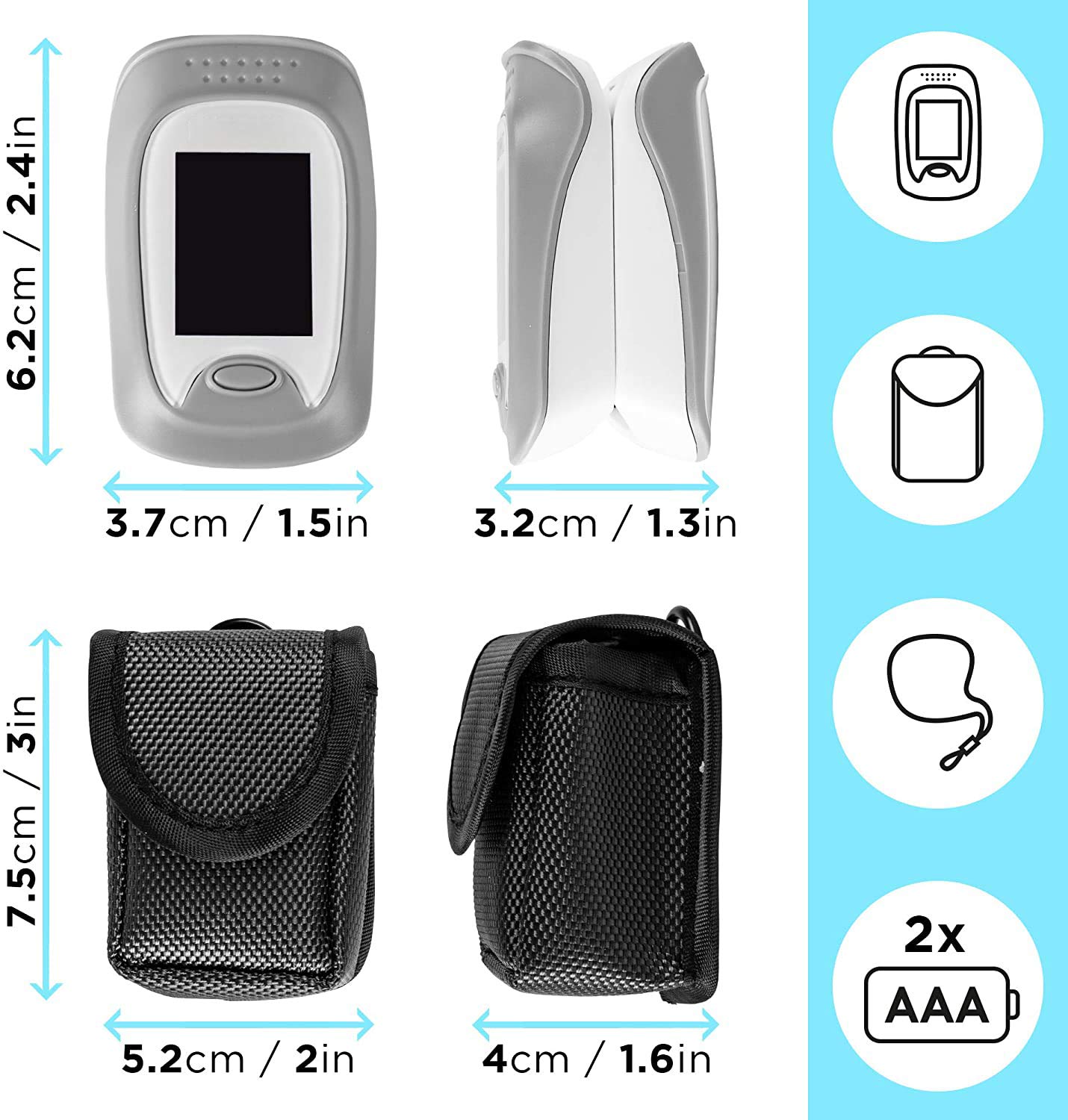 Duronic OX01R Fingertip Pulse Oximeter - Accurate Blood Oxygen Monitor & Heart Rate Tracker with Lanyard & Carry Case - Ideal for Athletes, Travelers, and Health Monitoring at Home