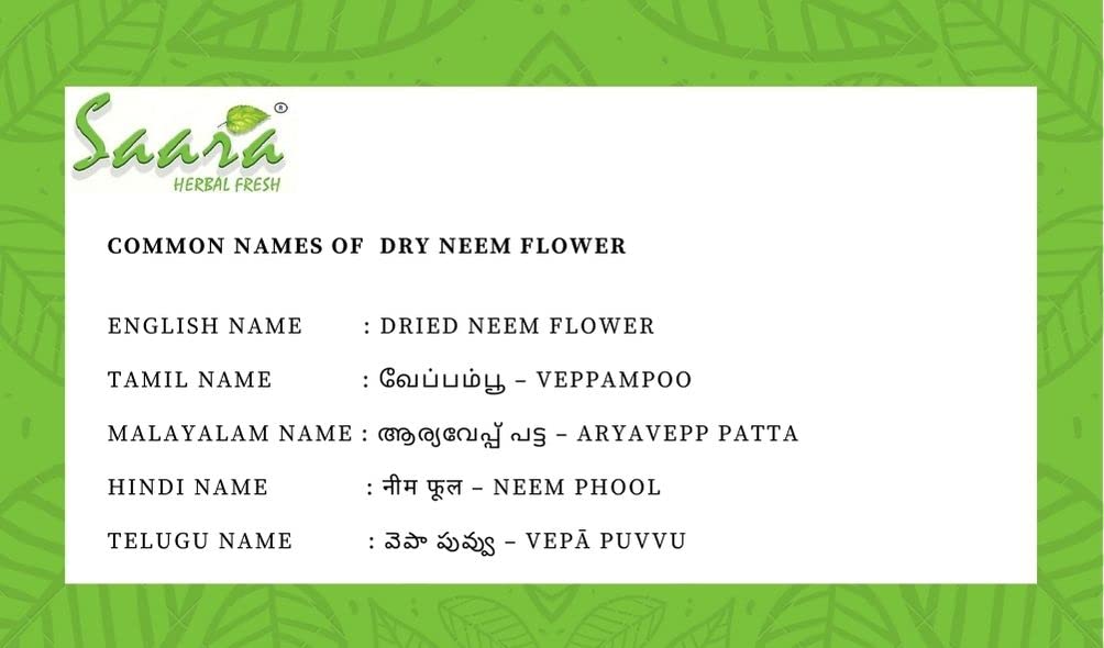 Saara HERBAL FRESH Neem Flower Powder 100g | Veppam Poo Powder, Indian Lilac Flower, Ariyaveppu, Vepa Puspam | Organic Ayurvedic Remedy for Skin & Hair Care | Pack of 1 x 100g | Perfect for DIY Face Masks, Hair Treatments & Natural Remedies