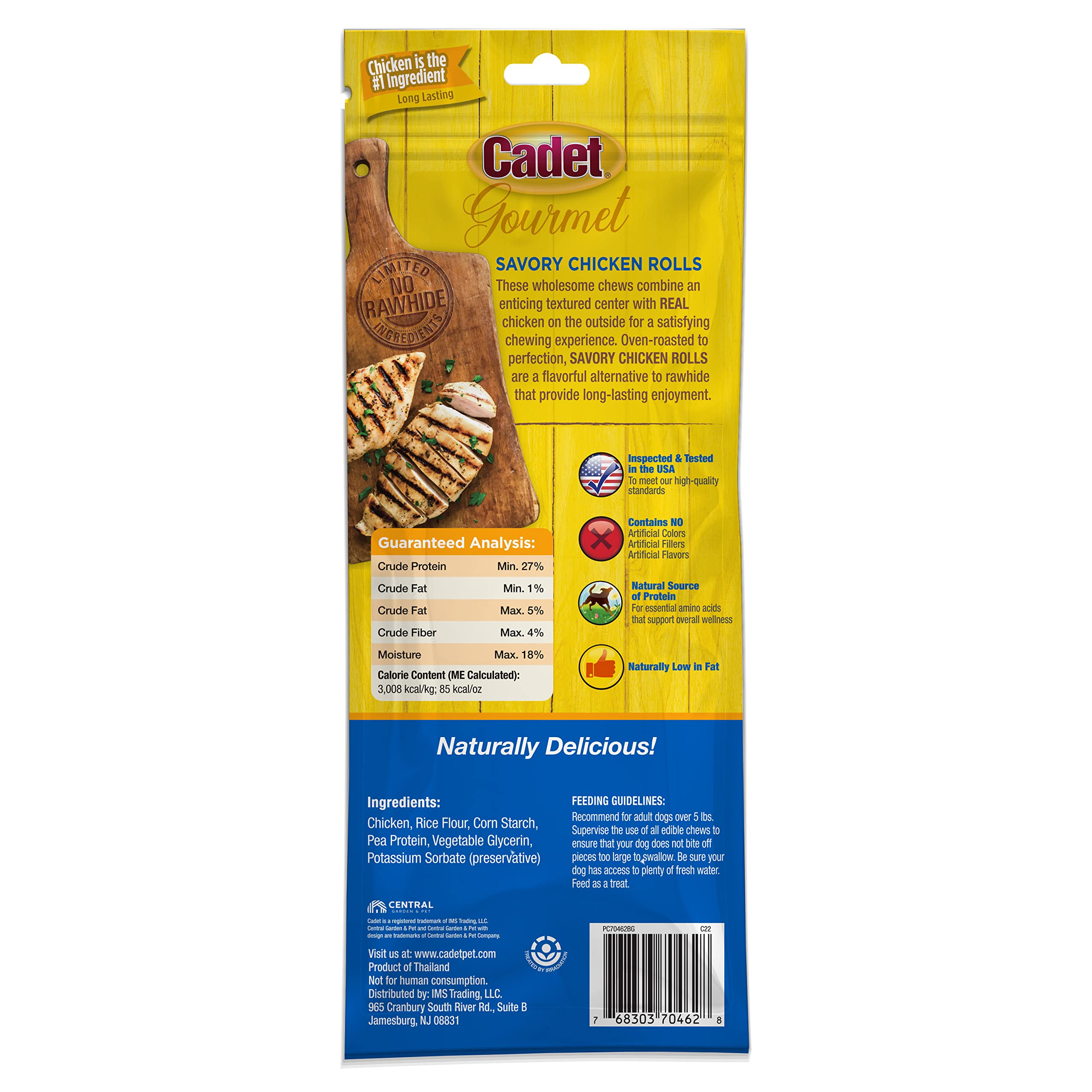 Healthy Rawhide Alternative for Dogs - Cadet Gourmet Savory Chicken Rolls, 6 oz | All-Natural Dog Treats for Training, Chewing & Dental Health