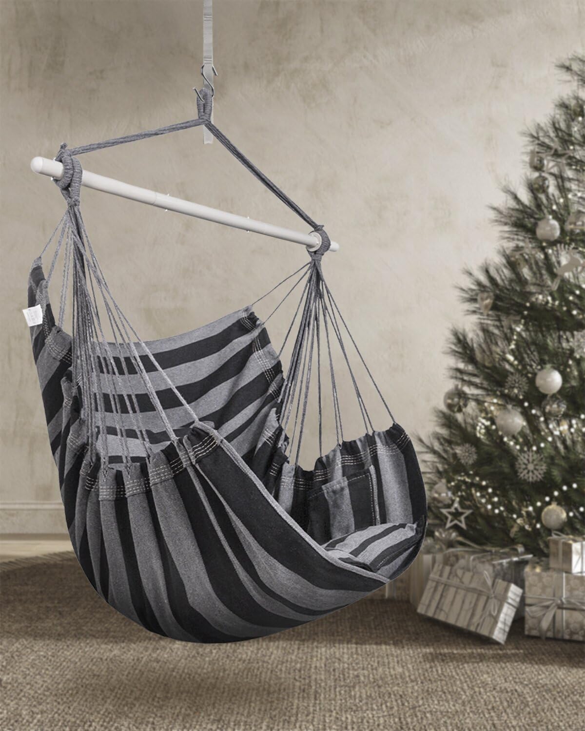 Lulladle Hammock Chair - Indoor/Outdoor Hanging Rope Swing Chair for Bedroom, Patio & Garden - Supports Up to 500 lbs - Perfect for Relaxing, Reading & Lounging