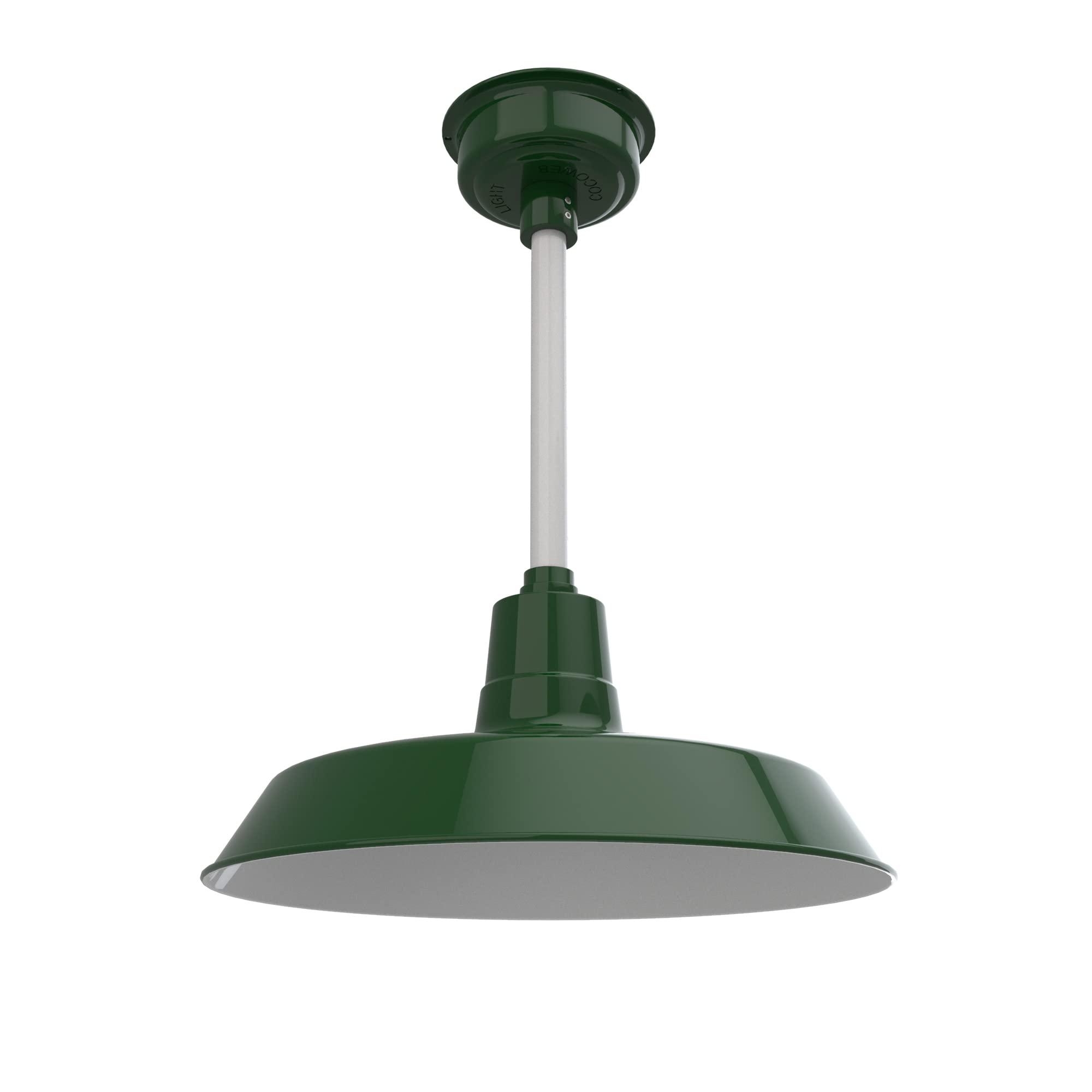 Vintage Green 18 Inch LED Pendant Barn Light with White Down Rod - Cocoweb Farmhouse Lighting for Kitchen, Dining Room & Outdoor Patio