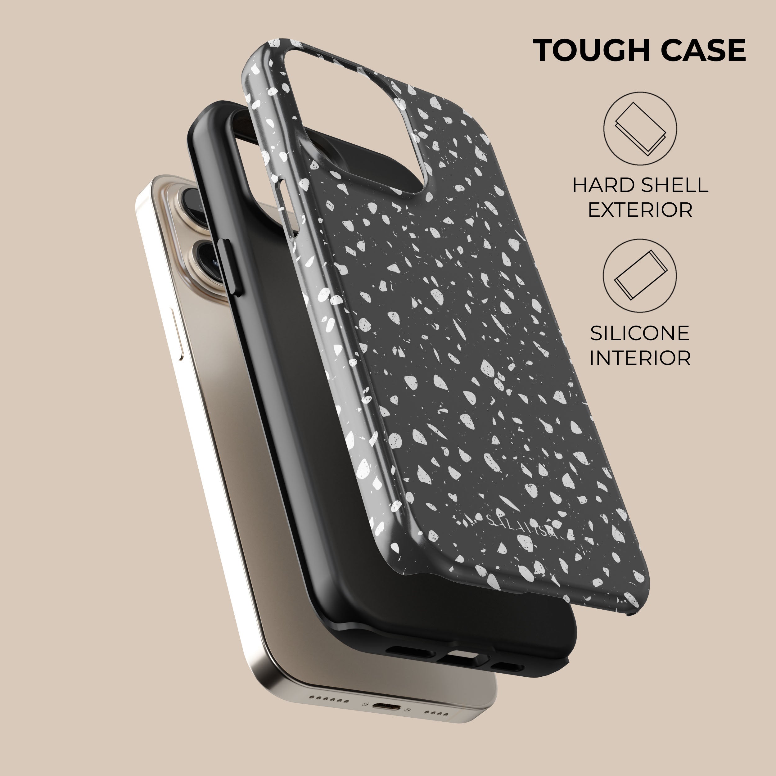 Black Coffee Terrazzo Pattern Shockproof Phone Case - Durable Protective Cover for iPhone & Android - Perfect for Daily Use, Travel & Outdoor Activities