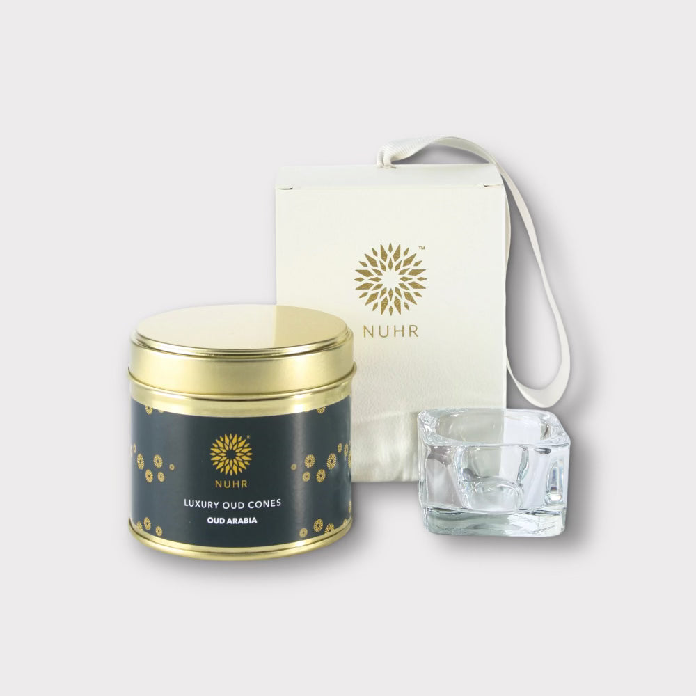 Premium Oud Arabian Incense Cones & Elegant Glass Burner Set - Aromatic Home Fragrance for Relaxation, Meditation & Spiritual Practices