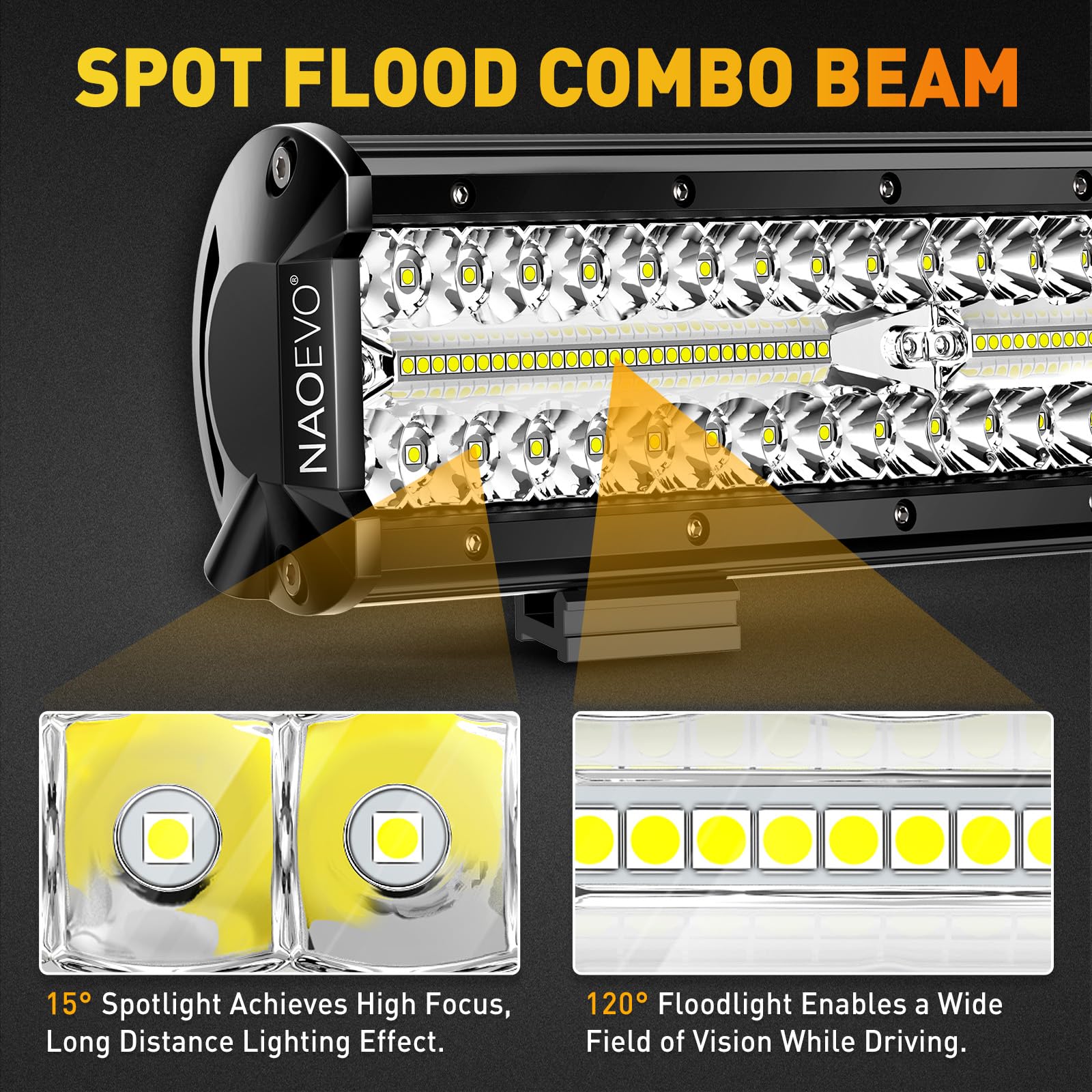 NAOEVO 12Inch LED Light Bar + 2PCS 4Inch LED Pod Lights - 420W 42000LM Off Road Lighting Kit with Wiring Harness - Spot Flood Combo for Trucks, ATVs, Boats - Perfect for Night Driving, Off-Roading & Marine Navigation
