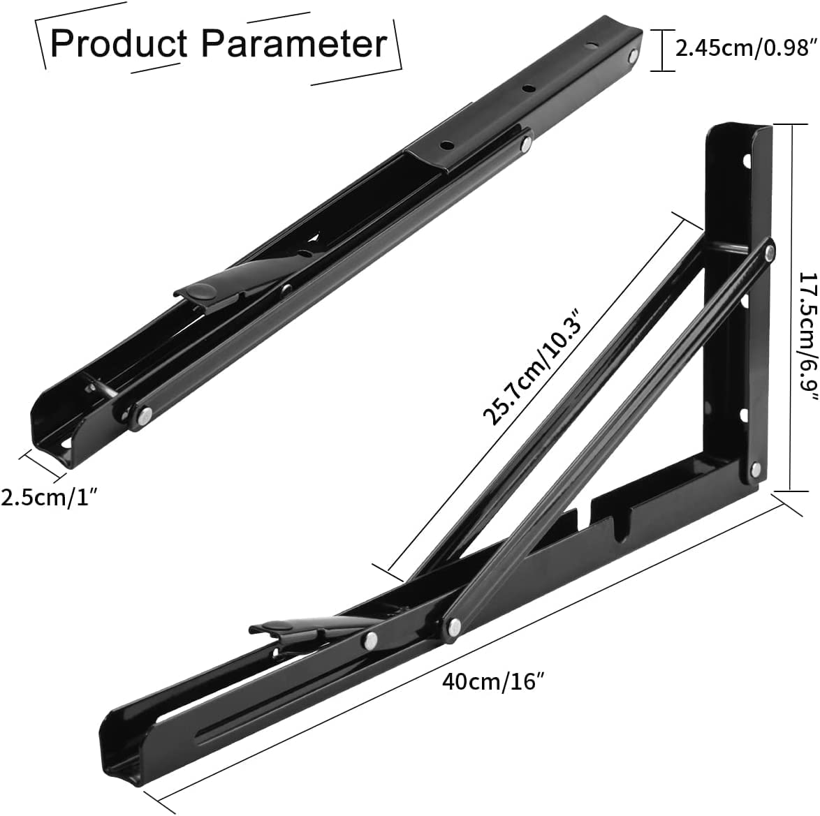 LIMBANI BROTHERS 20 Inch Heavy Duty Folding Shelf Brackets - 330lb Max Load Collapsible L Bracket for Workbench, DIY Folding Table Hinge - Pack of 2 Black Metal Brackets - Perfect for Garage Shelving, Wall Mounted Desks & Space-Saving Storage Solutions