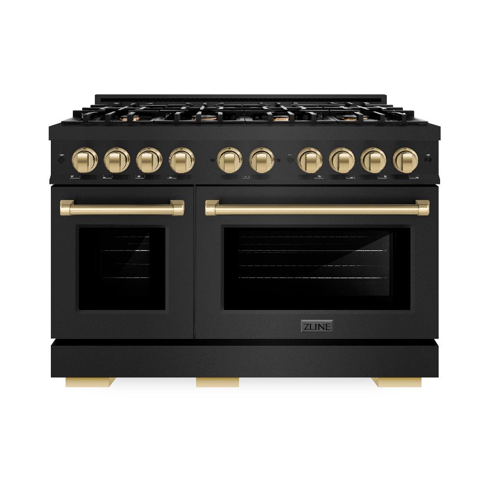 ZLINE Autograph Edition 48-Inch 6.7 cu. ft. Dual Fuel Range with 8-Burner Gas Cooktop - Black Stainless Steel & Champagne Bronze Accents (HDRBZ 48 CB) | Professional Kitchen Appliance for Home Chefs & Cooking Enthusiasts