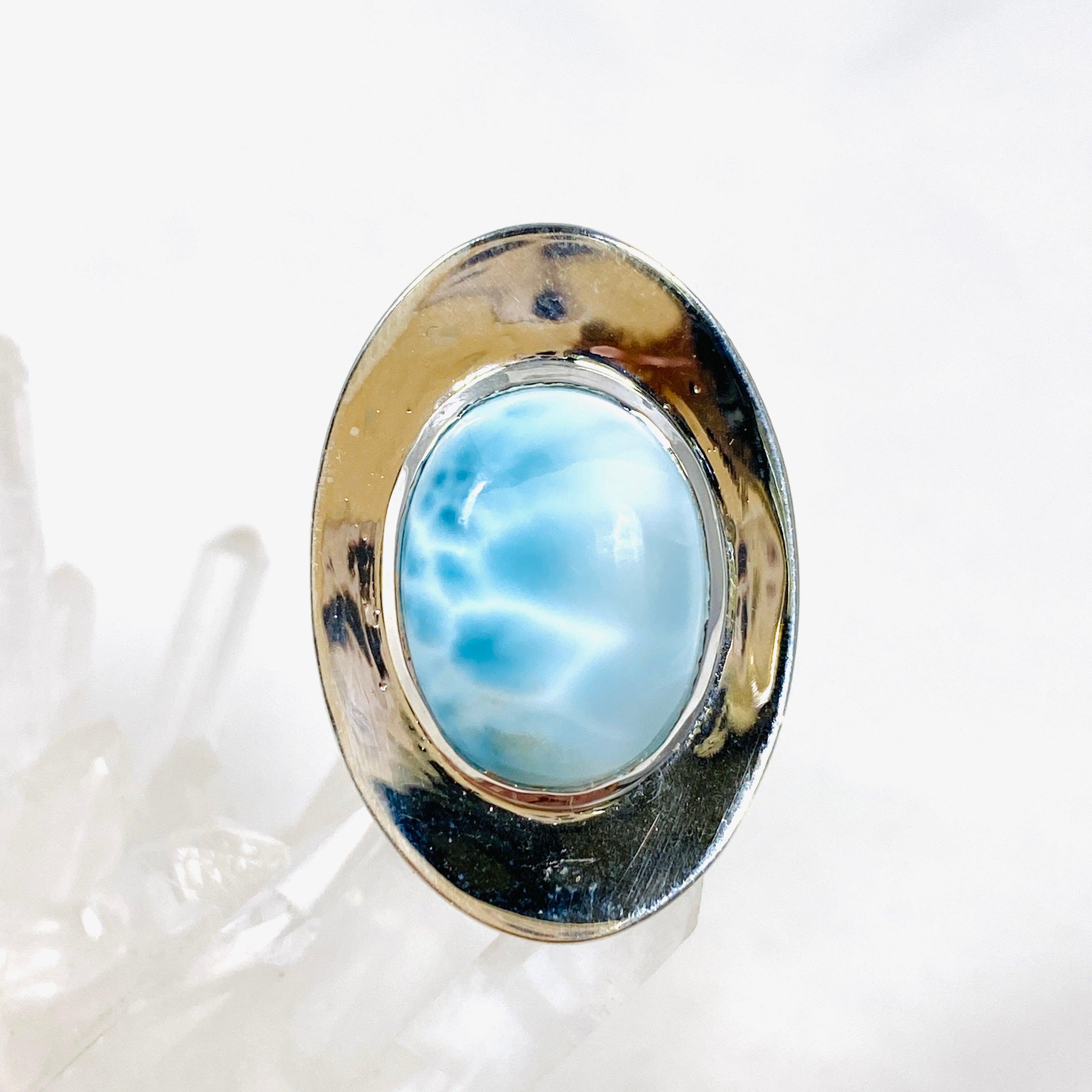 Larimar Oval Ring with Sterling Silver Band - Size 8 KRGJ3103 | Handmade Jewelry for Women, Gift for Her, Birthday & Anniversary Present