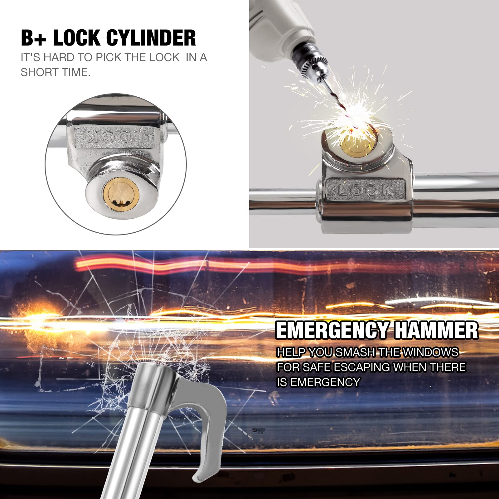 33.5in Heavy Duty Steering Wheel Lock - Premium Anti-Theft Car Security Device for Vehicle Protection | Perfect for Parking Security & Theft Prevention in High Crime Areas