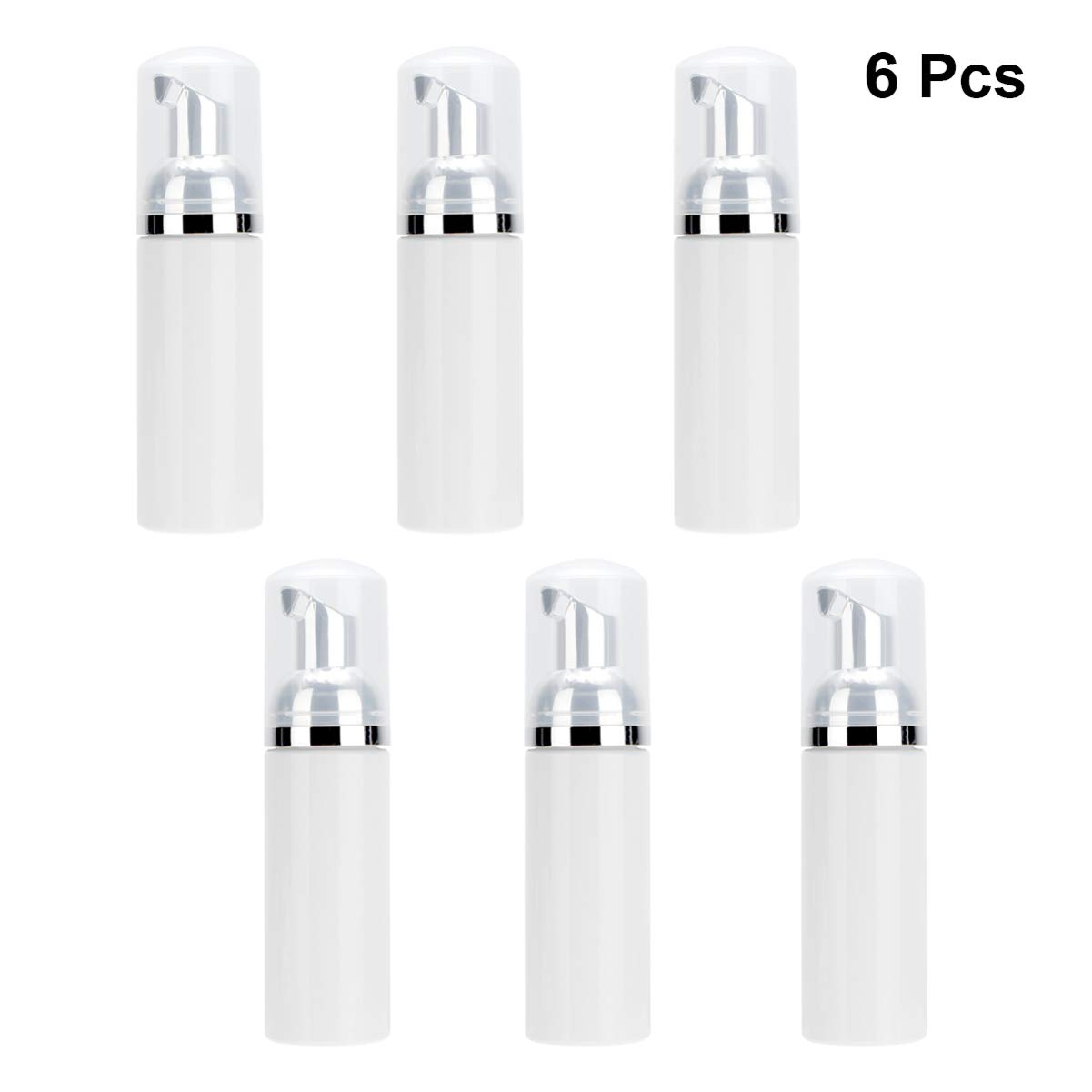 Beaupretty 6-Pack Empty Foam Dispenser Bottles - Refillable Plastic Lotion Pump Containers with Silver Pump Heads for Shampoo, Soap & Cosmetics | Travel & Home Use