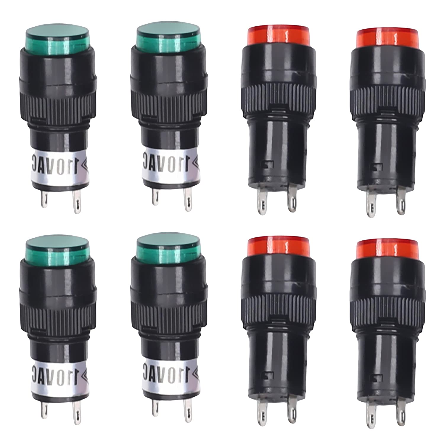 Aicosineg 12-Pack LED Panel Indicator Lights - 110V Flush Mount Red & Green Energy-Saving Pin-Based Lights for Industrial Equipment & Control Panels | Perfect for Machinery, Automotive & Electrical Panel Status Indicators
