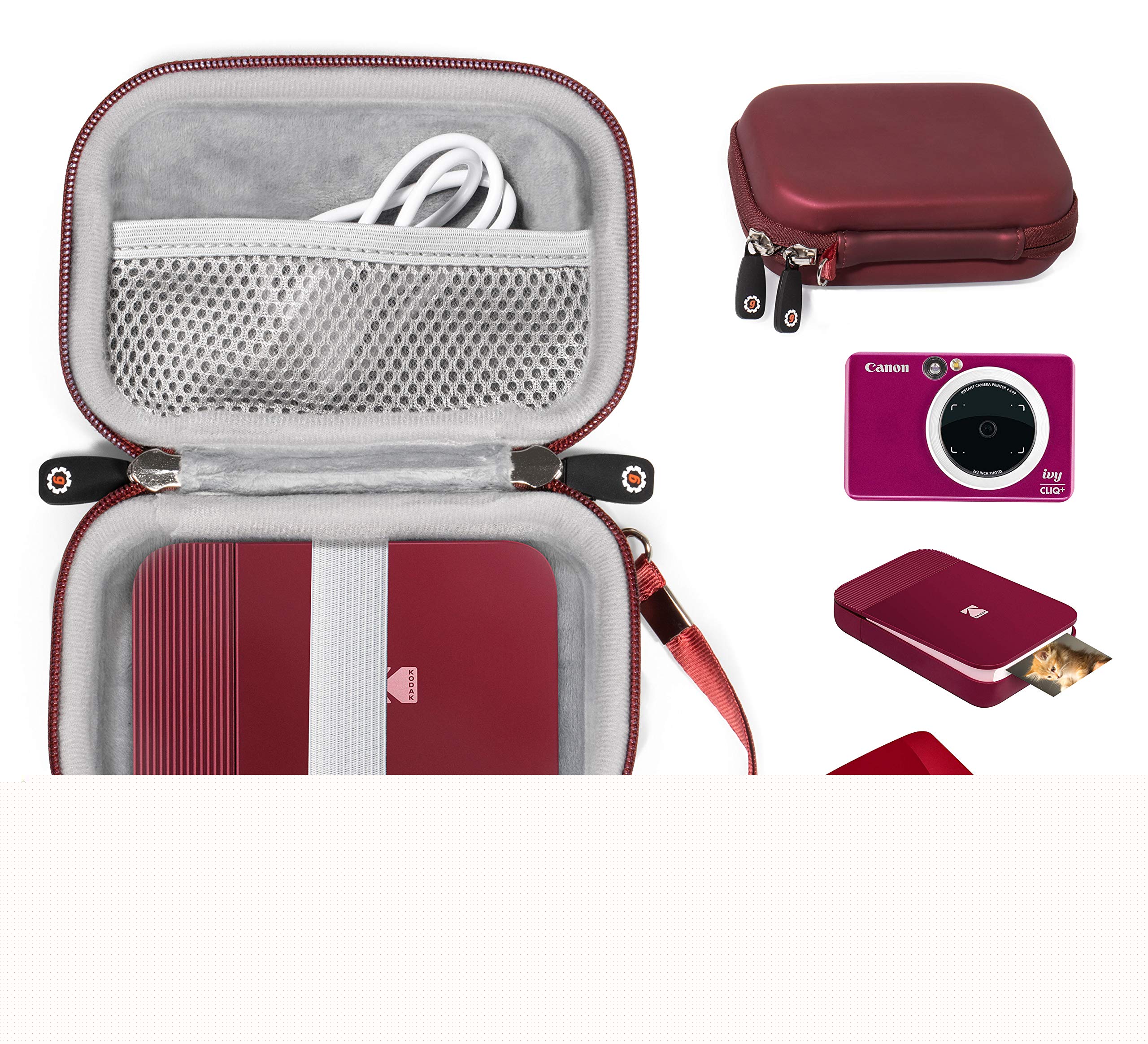 GETGEAR Protective Case for Canon IVY Mini CLIQ, CLIQ+, CLIQ 2, CLIQ+2, KODAK Mini Shot & HP Sprocket (1st/2nd Gen) Instant Camera Printers - Burgundy Red - Travel-Friendly Photo Printer Accessory for Vacation & Party Use