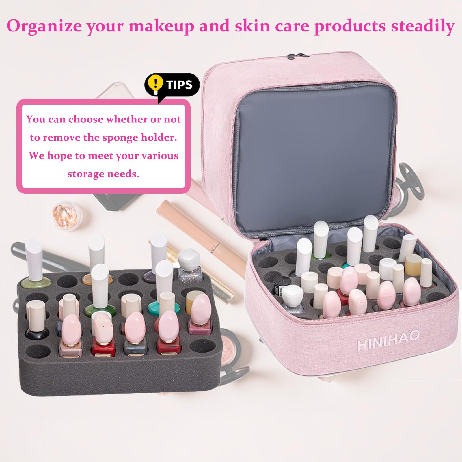 Large Pink Makeup Bag with Handle & Adjustable Dividers - Double Layer Travel Cosmetic Organizer for Brushes & Cosmetics | Perfect for Travel, Home Storage & On-the-Go Touch Ups