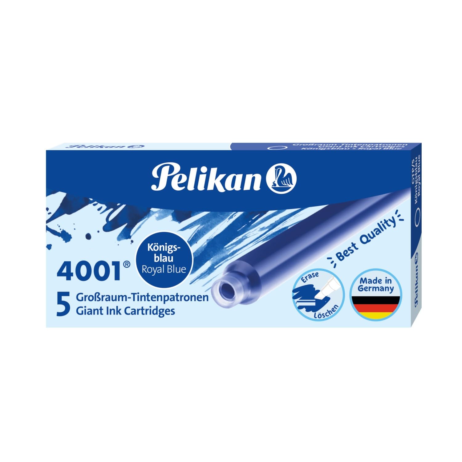 Pelikan 4001 GTP/5 Fountain Pen Ink Cartridges - Royal Blue, 1.4ml, 5 Pack (310748) - Ideal for School, Office & Calligraphy Writing