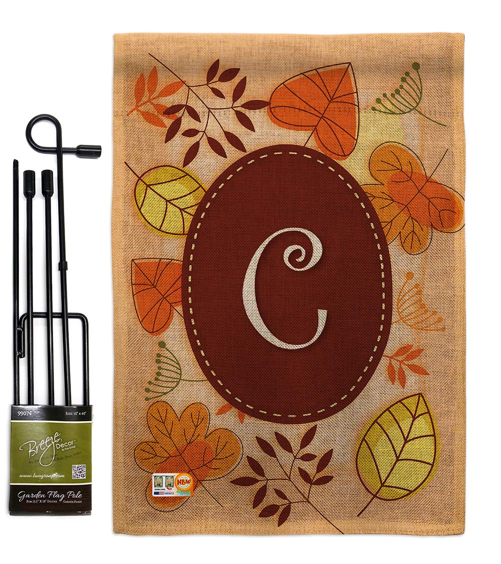 Harvest Monogram Garden Flag Set - Fall Scarecrow & Pumpkin Design for Autumn Decor