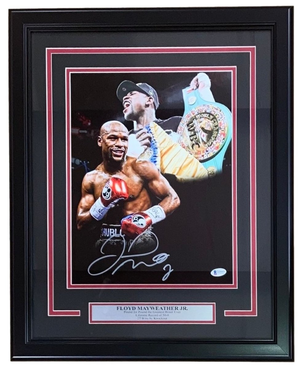 Floyd Mayweather Jr Signed Framed 11x14 Boxing Titles Collage Photo - Authentic Memorabilia for Sports Fans & Collectors - Perfect for Man Cave, Sports Bar, or Gift Idea