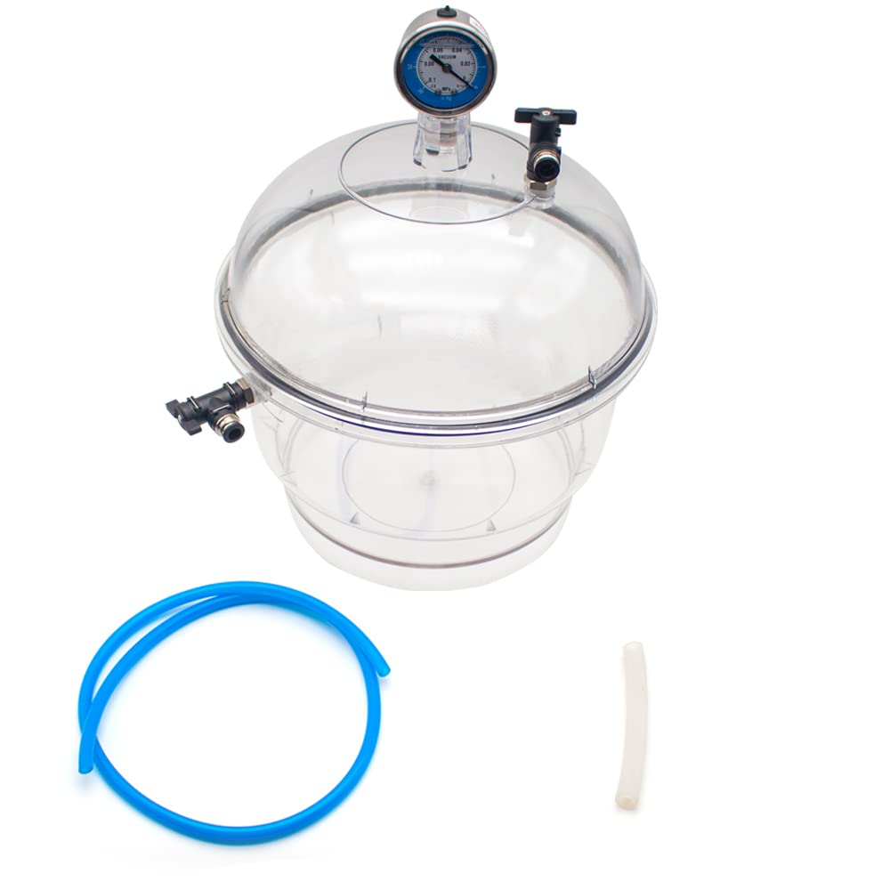 250MM Polycarbonate Plastic Vacuum Dryer for Laboratory Use - Heavy Duty Dessicator with Double Valve & Pressure Gauge - Ideal for Chemical Storage, Moisture-Sensitive Materials & Scientific Research (250MM)