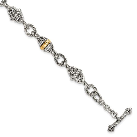 14K Yellow Gold Accent Sterling Silver Women's Toggle Bracelet - 7.5 Inch Adjustable Link Jewelry for Gifts, Parties & Everyday Wear