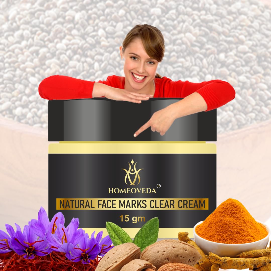 Homeoveda Natural Face Marks Clear Cream - Reduces Acne, Pimples, Blemishes, Pigmentation & Stretch Marks | 15gm | Organic Skincare Solution for Clear, Healthy Skin | Perfect for Daily Use & Post-Acne Care
