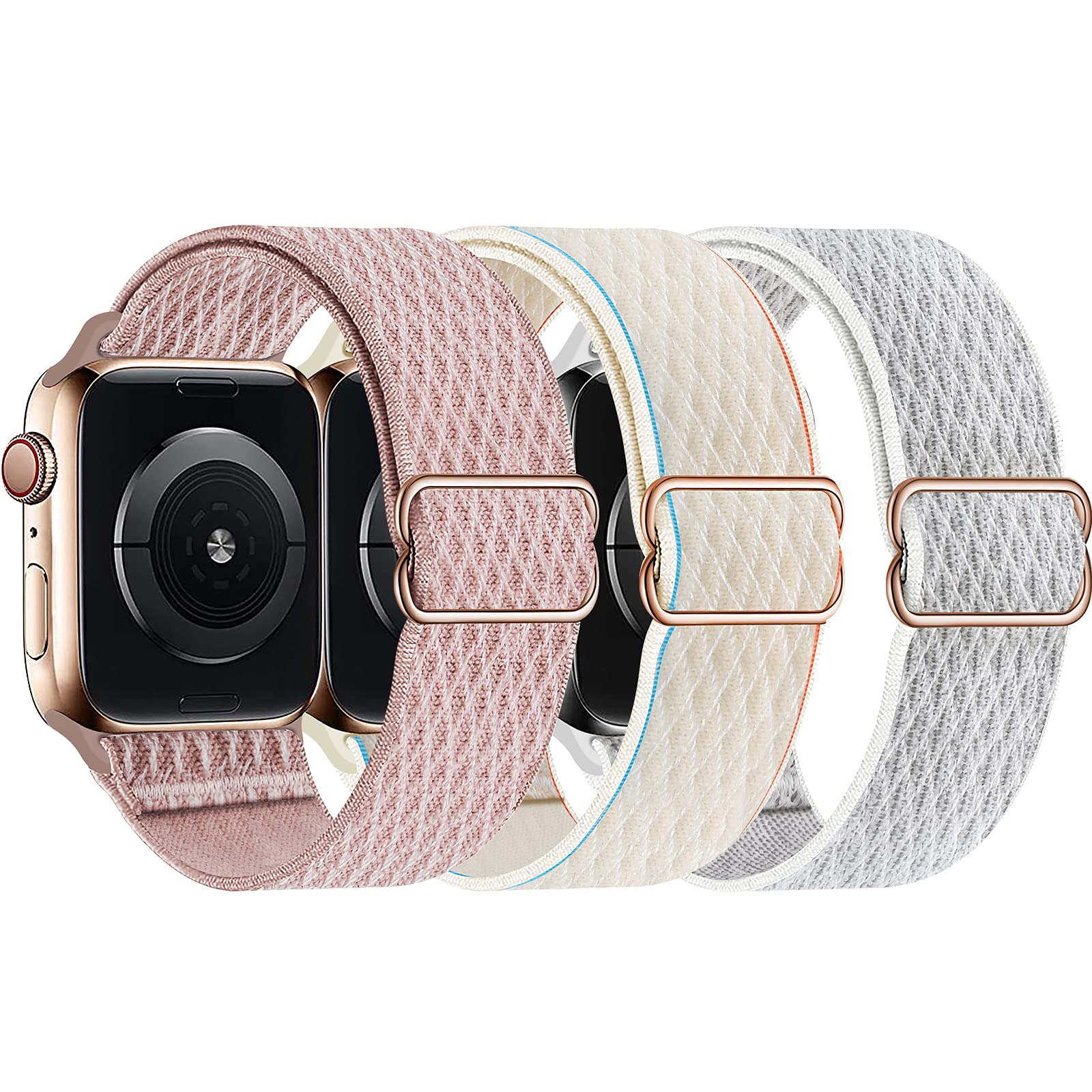 Stretchy Nylon Solo Loop Bands for Apple Watch 38mm/40mm/41mm/42mm - Compatible with Series 10, SE & More - Adjustable Braided Sport Strap for Women & Men (3 Pack) - Perfect for Workouts, Running & Everyday Wear
