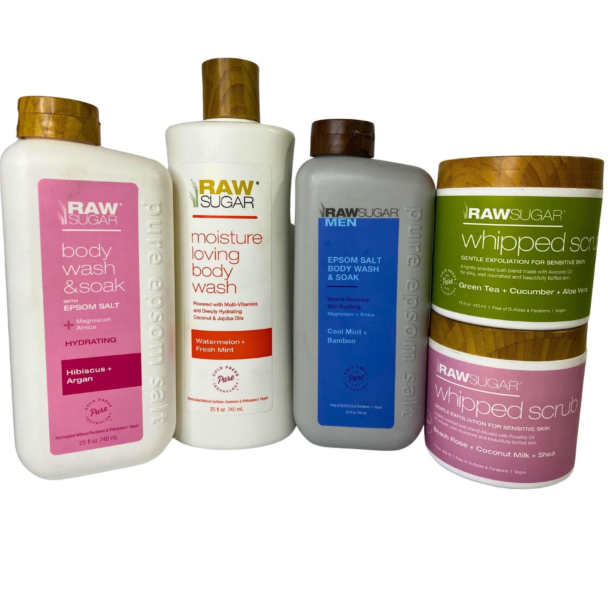 Organic Raw Sugar Body Scrub & Wash Gift Set (24 Pcs) - Exfoliating & Moisturizing for Smooth Skin - Perfect for Spa Day, Self Care & Gifts
