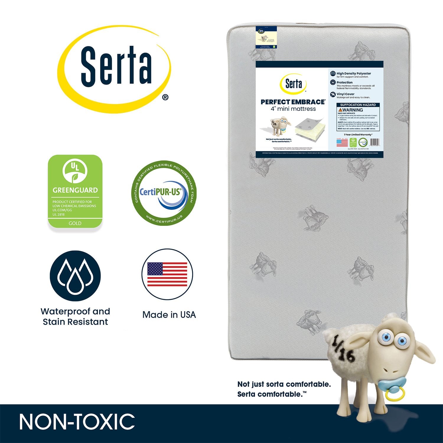 Perfect Embrace 4 Inch Mini Crib Mattress - Breathable & Waterproof Baby Mattress for Newborns & Toddlers - Ideal for Nursery, Daycare & Travel