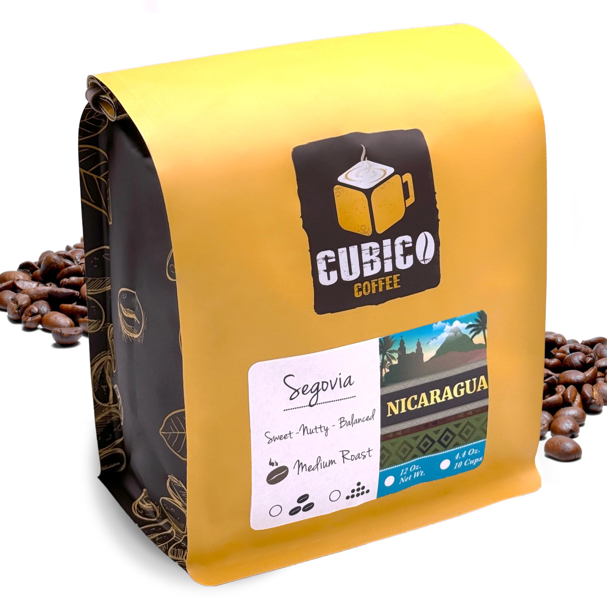 Premium Nicaragua Segovia Single Origin Whole Bean Coffee - Fresh Roasted, 12 Ounce Bag by Cubico Coffee | Perfect for Home Brewing, Gifts & Office Use