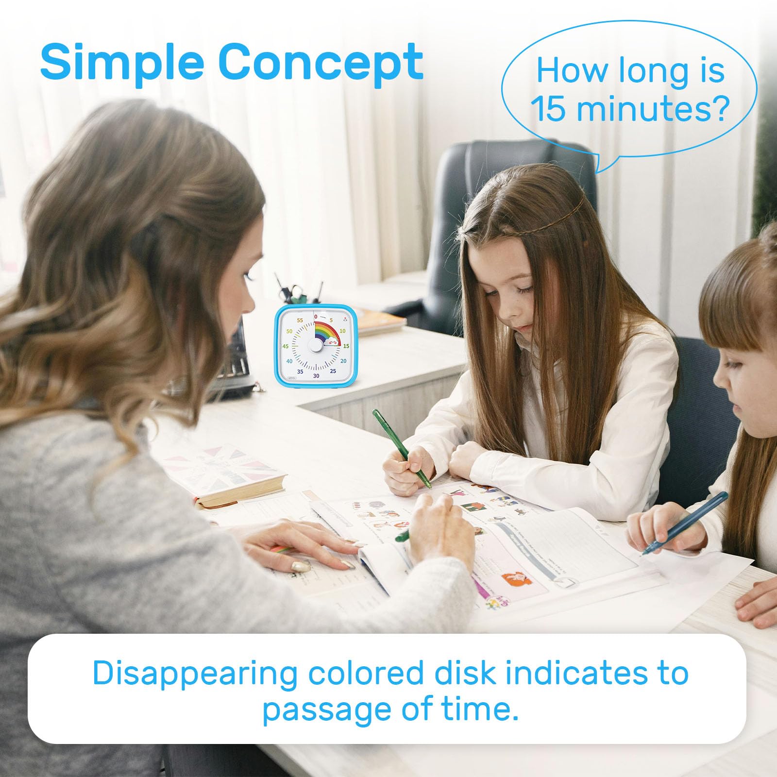 60 Minute Visual Timer with Protective Case - Silent Countdown Clock for Kids & Adults - Time Management Tool for Study, Work, Exercise & Beauty (Blue Rainbow) - Perfect for Classroom, Office & Home Use