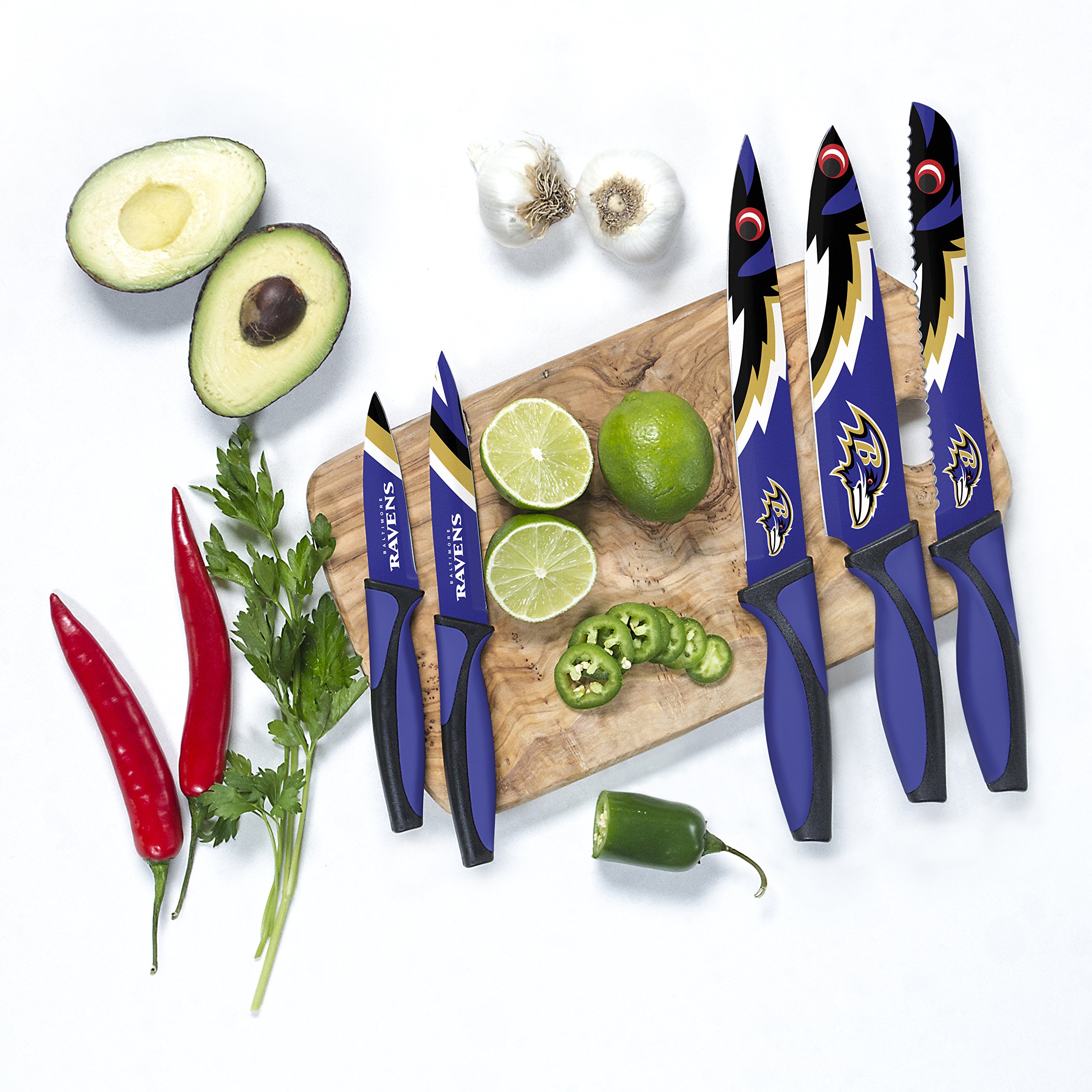 Premium NFL Baltimore Ravens Themed Kitchen Knife Set - Officially Licensed Stainless Steel Cutlery for Cooking, Grilling & Tailgating - Perfect for Ravens Fans & Game Day Entertaining