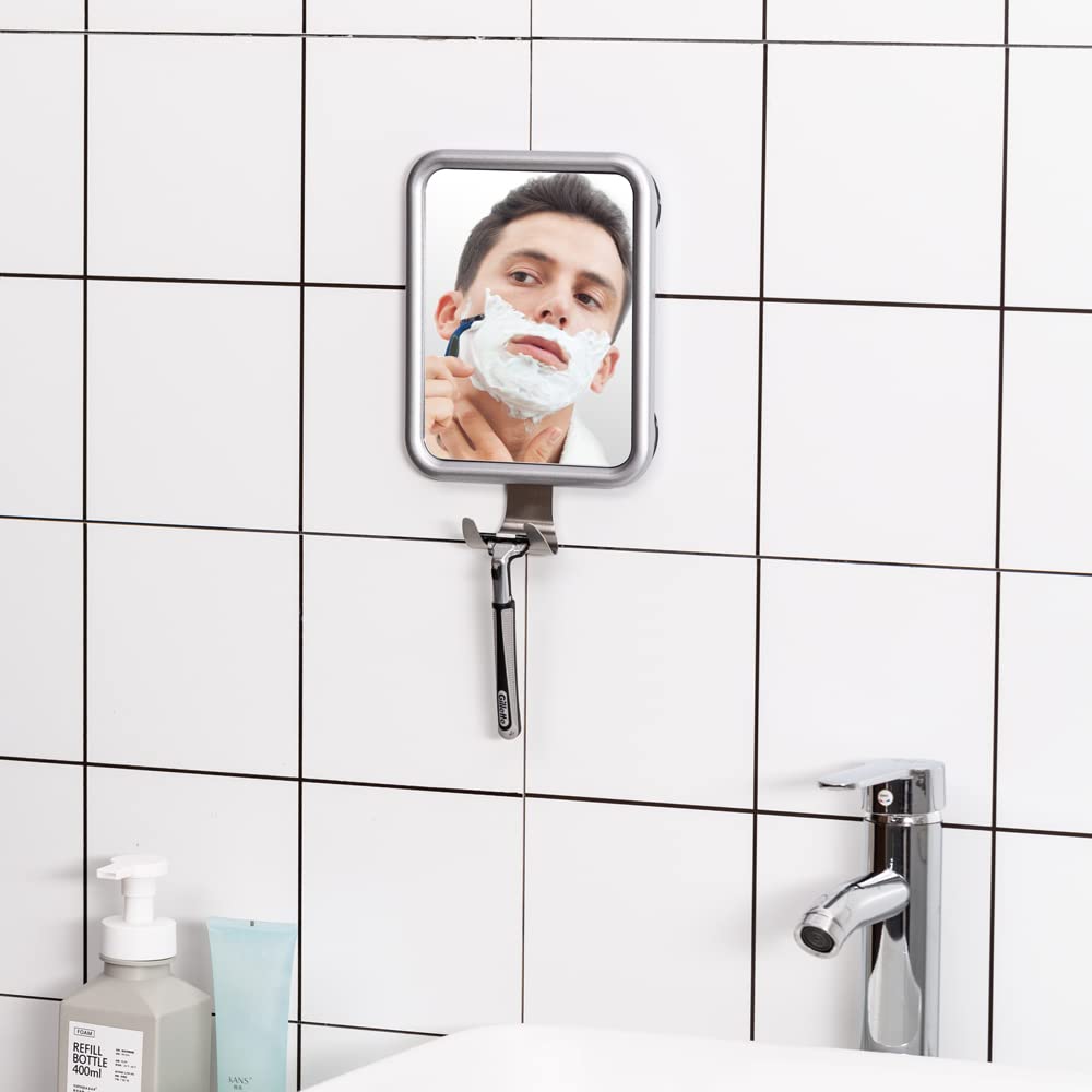 Fogless Shower Mirror for Shaving - Rectangle Design with 4 Suction Cups, Razor Holder, Drop-Proof & Rust-Resistant | Perfect for Close Shaves, Grooming & Makeup Application in Humid Bathrooms