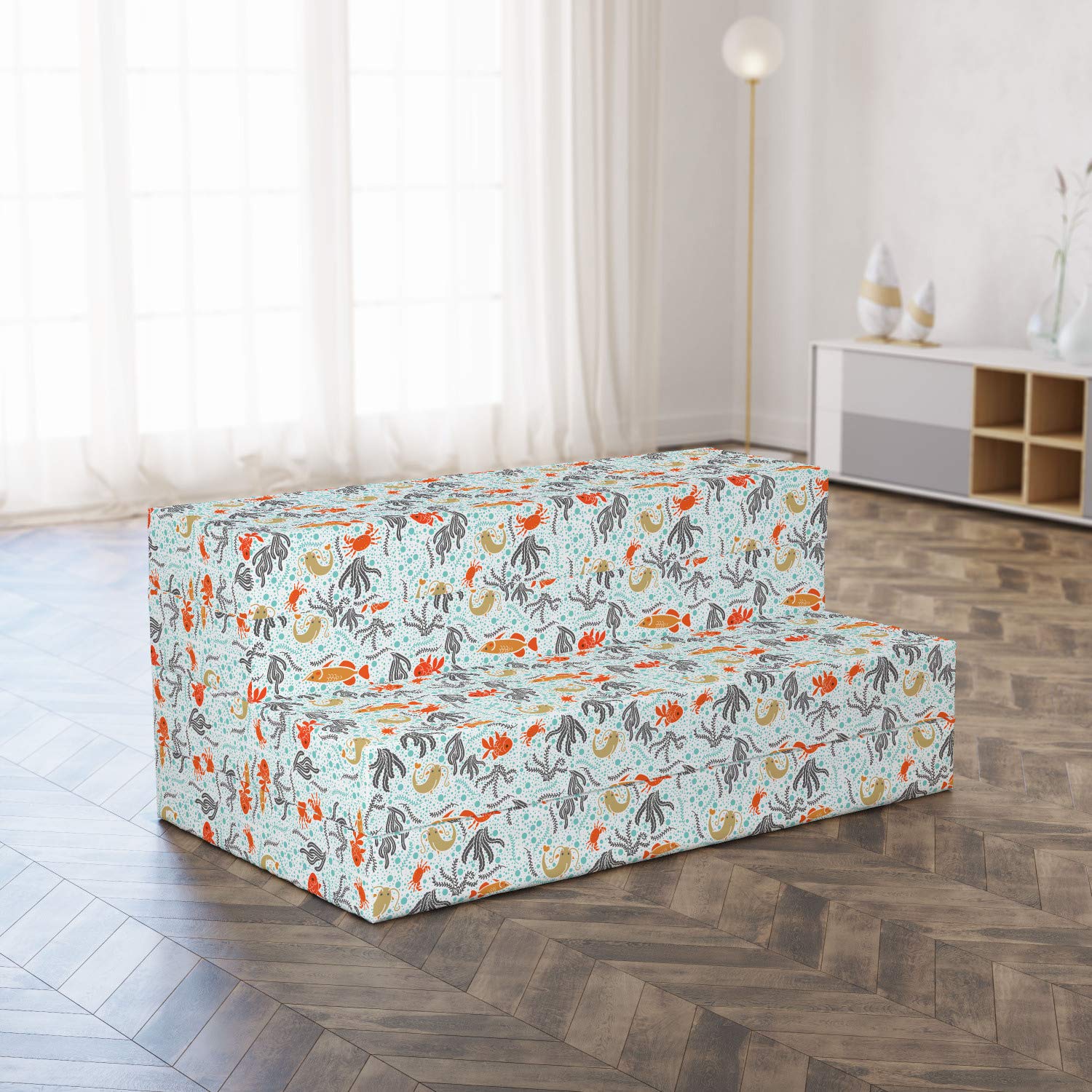 Ambesonne Marine Foldable Mattress - Ocean Bubbles and Reef Design, 78.7