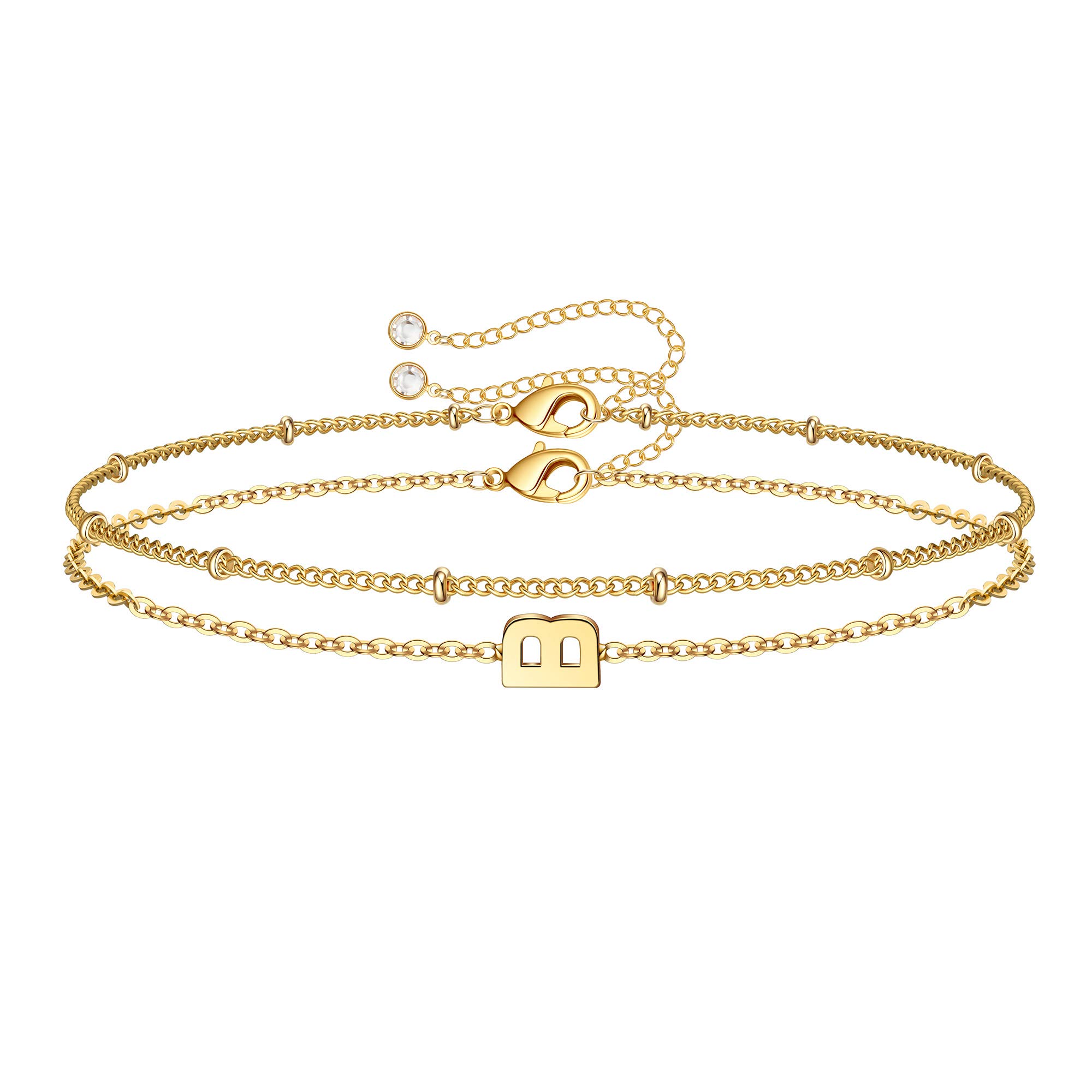Personalized Initial Bracelets for Women - Layered Letter Charm A-Z in Gold, Silver & Rose Gold | Dainty Jewelry for Birthday Gifts, Everyday Wear & Special Occasions