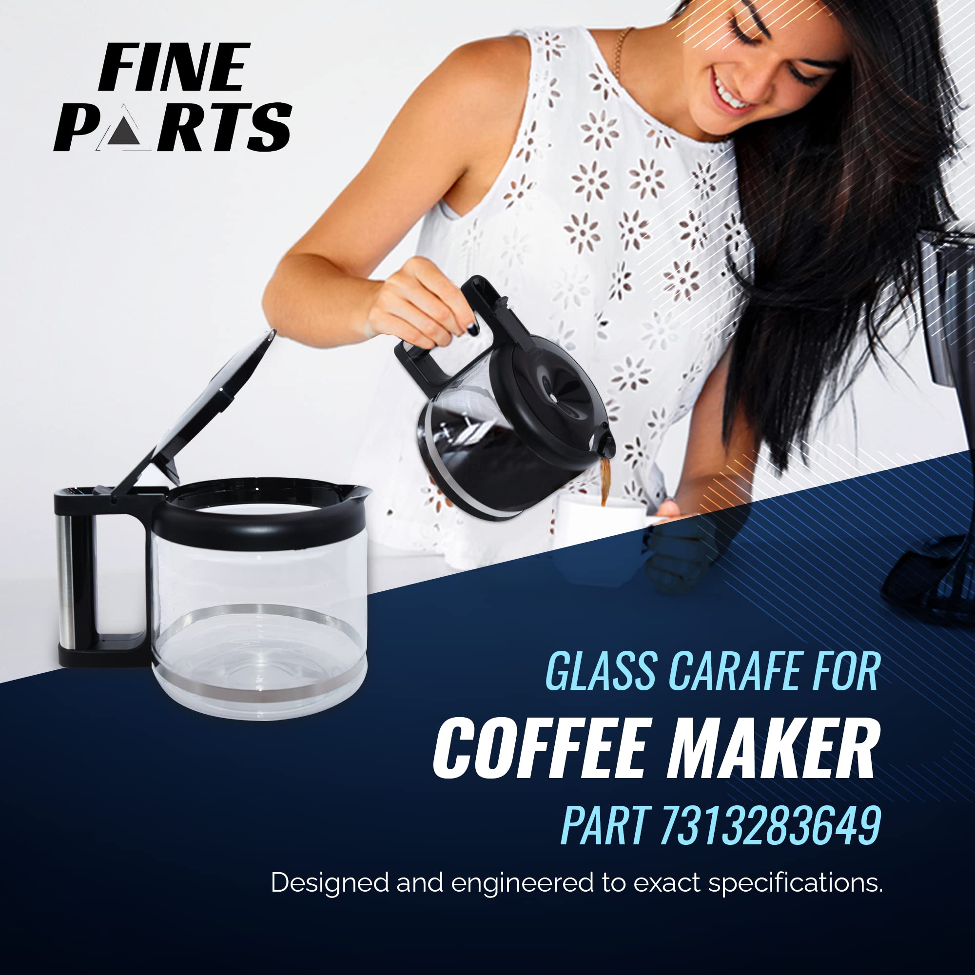FineParts Replacement Glass Coffee Carafe for DeLonghi Espresso Maker - Model 7313283649 / AS00000675 - 10-Cup Capacity - Perfect for Home & Office Coffee Brewing