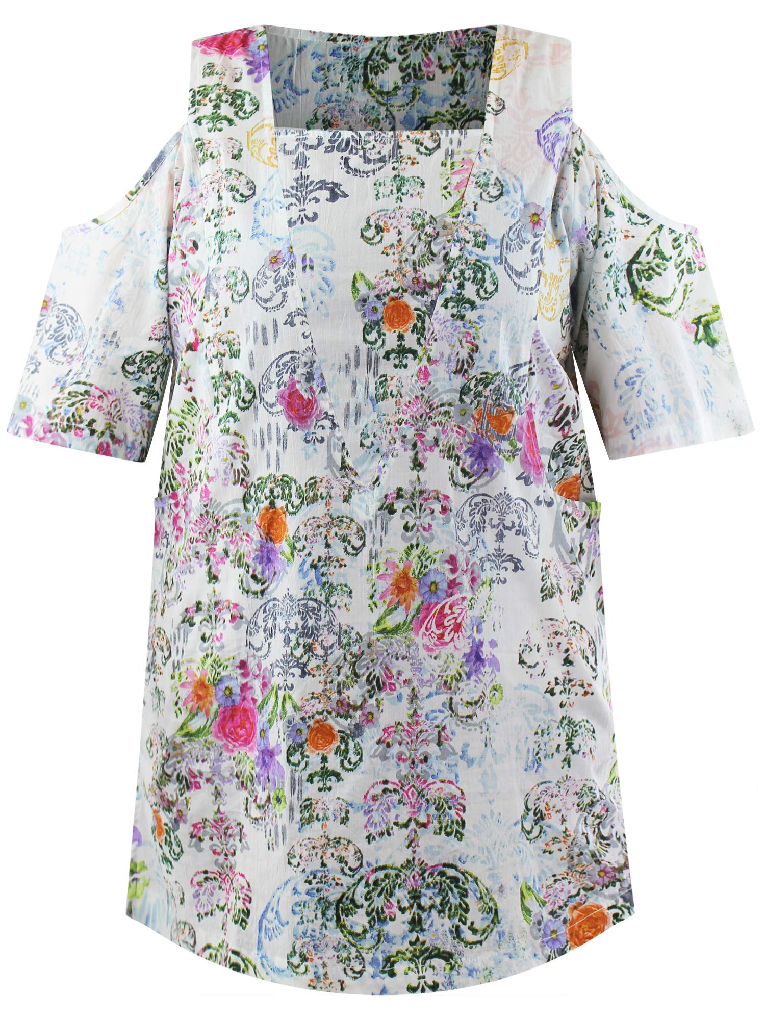 Luxury White Paisley Plus Size Cold Shoulder Sundress Cover Up - Flowy Beach Dress for Women, Boho Chic Swim Cover Up, Pool Party & Vacation Outfit