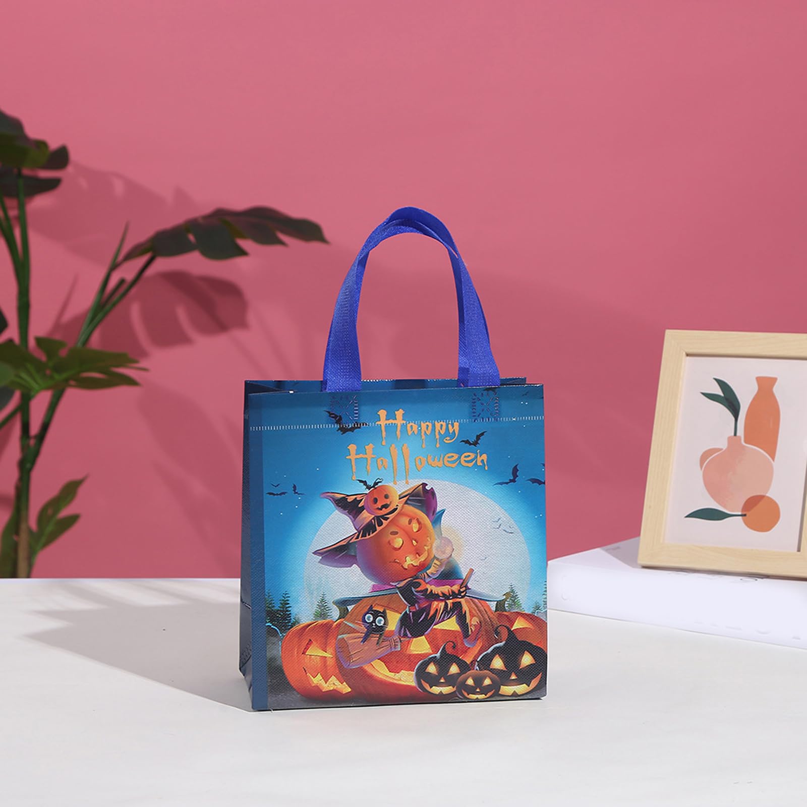 PIQIYA 12-Pack Halloween Non-Woven Reusable Gift Bags with Handles - Eco-Friendly Trick or Treat Party Favors for Kids, Classroom & Neighborhood Halloween Celebrations