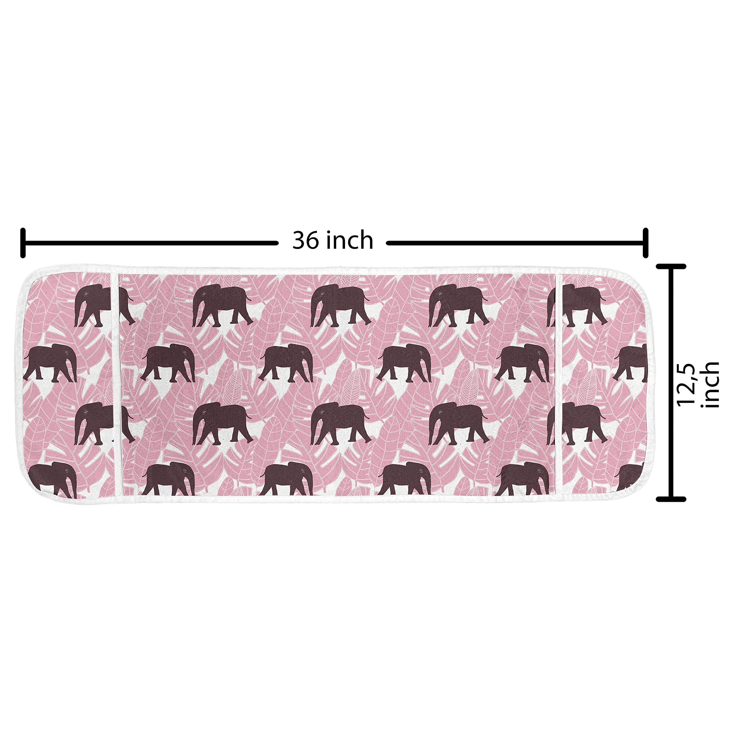 Ambesonne Animal Print Microwave Cover - Water Resistant Kitchen Organizer with Pockets, 36x12 Inches, Tropical Pink Palm Leaves & African Animals Design - Perfect for Protecting Appliances & Storing Kitchen Utensils